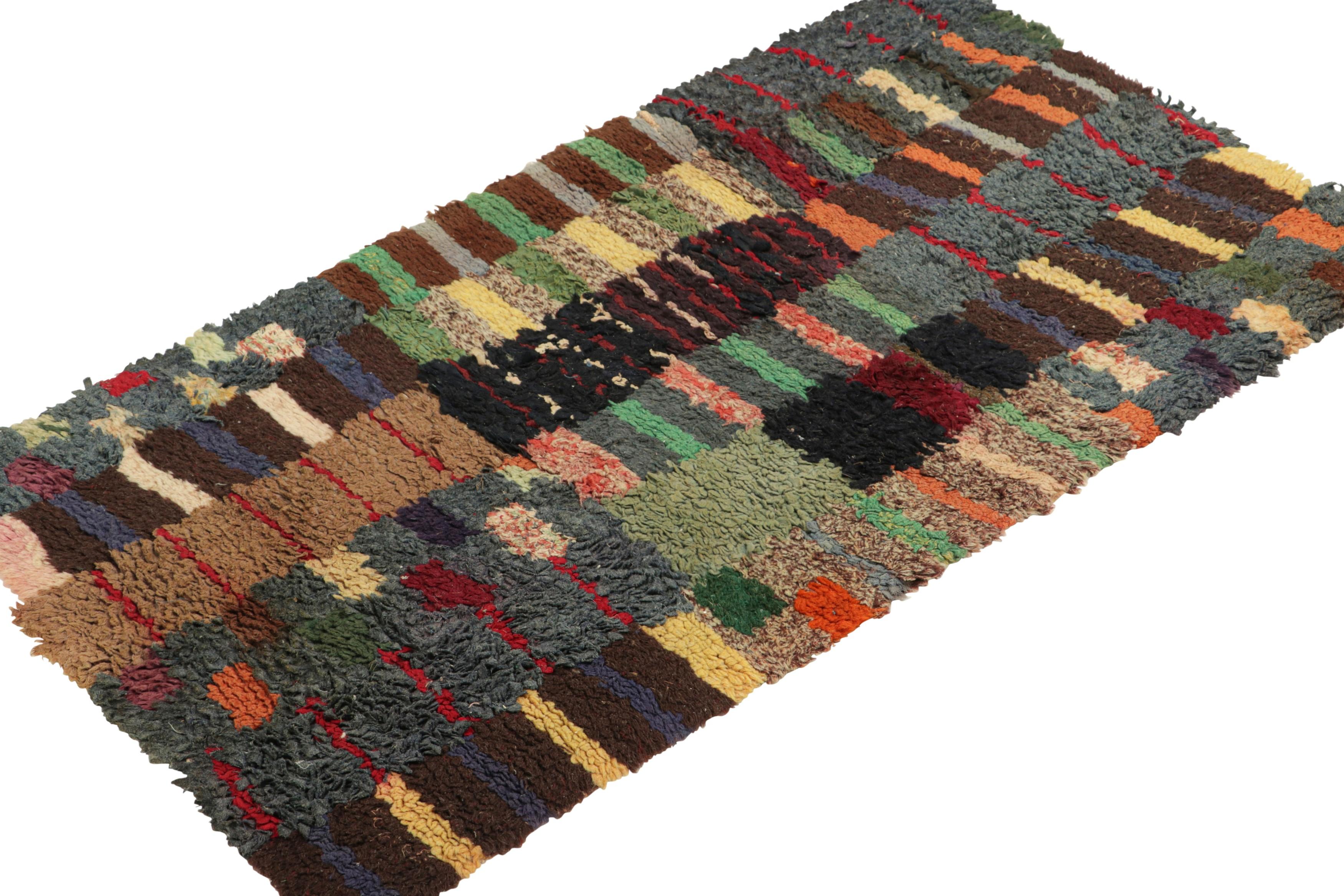 Hand-Knotted Antique Hooked Striped Rug in Polychromatic Tones  Rug & Kilim For Sale