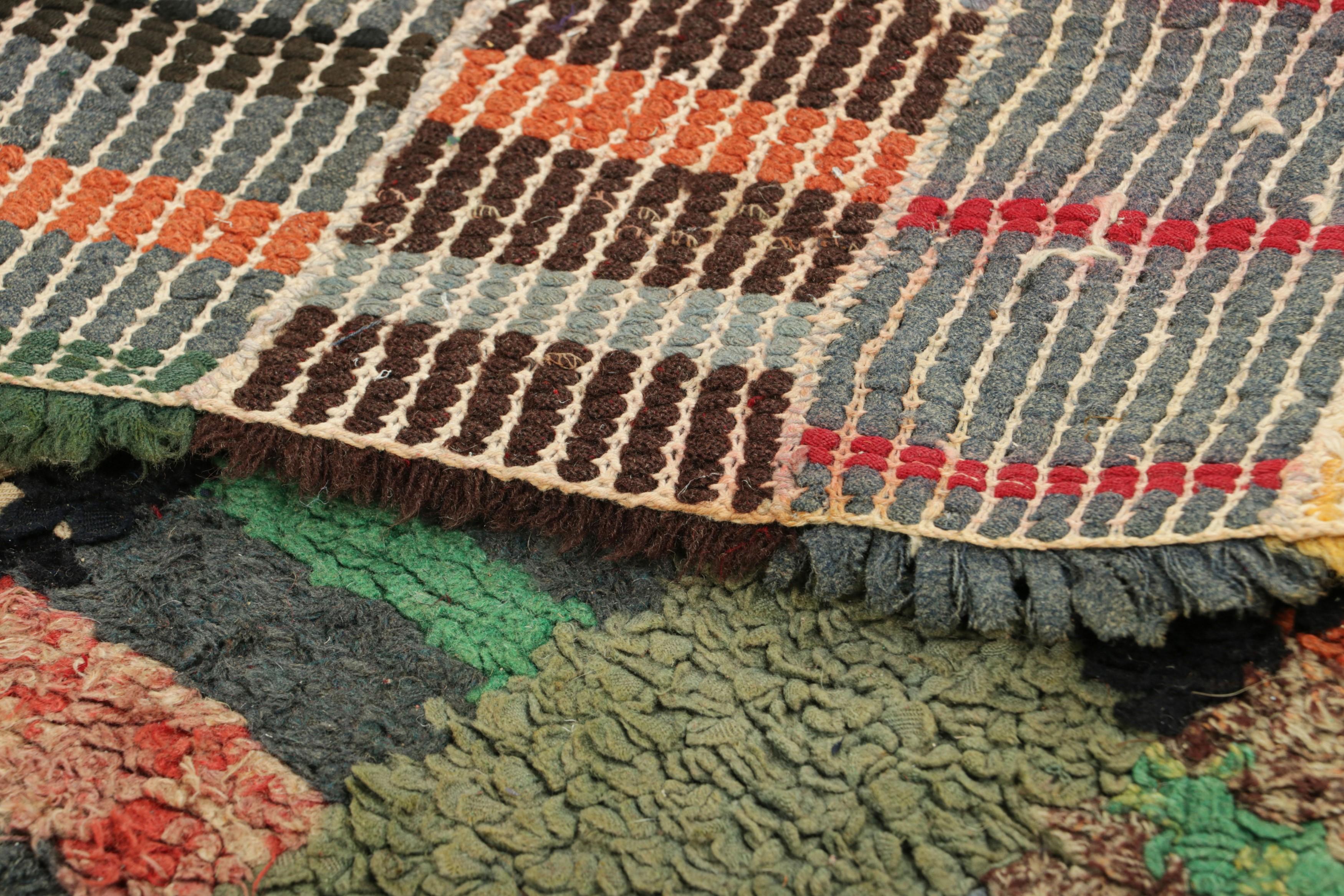 Wool Antique Hooked Striped Rug in Polychromatic Tones  Rug & Kilim For Sale