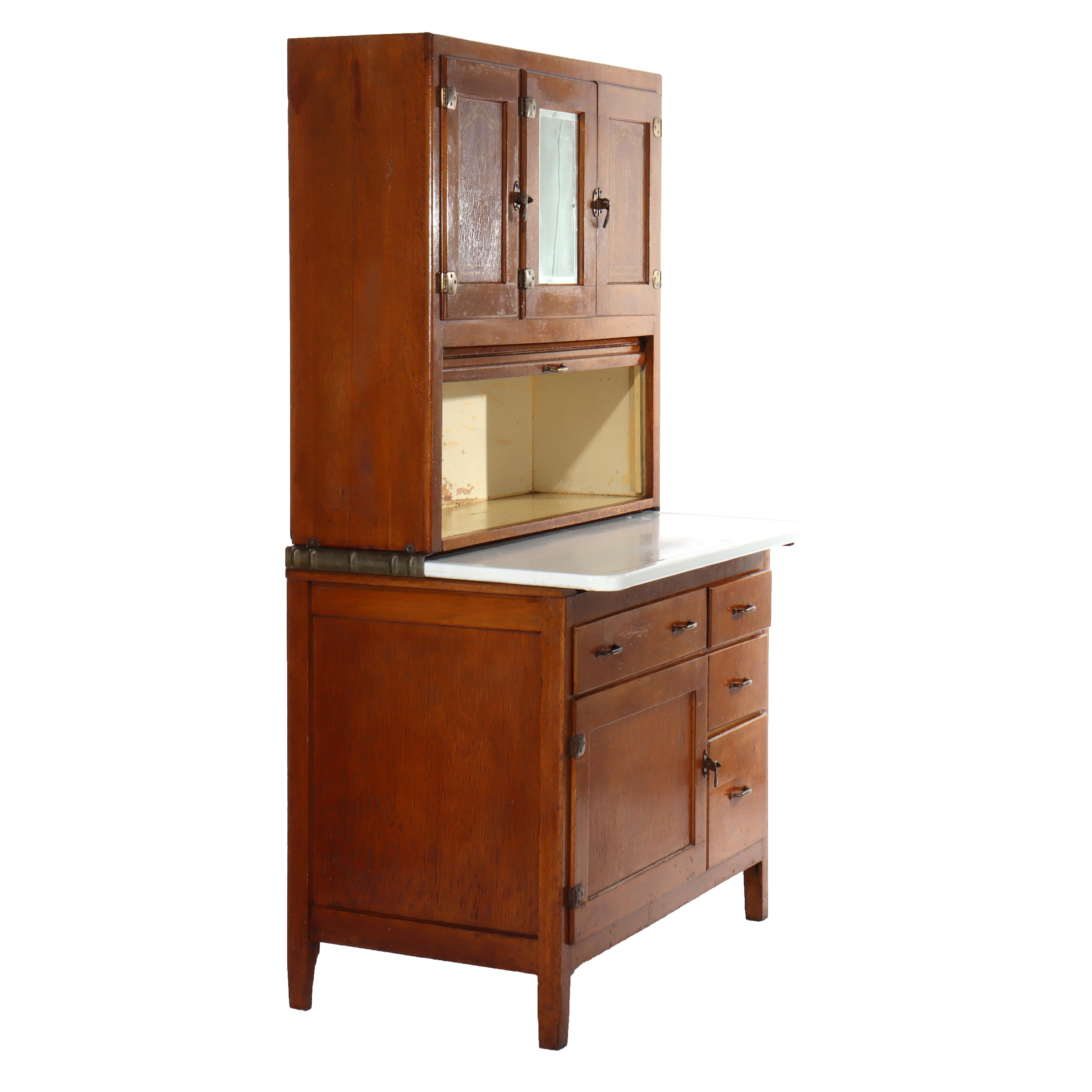 Antike Hoosier Eiche Porzellan Top Schrank mit Spiegel Unsigne im Angebot 5