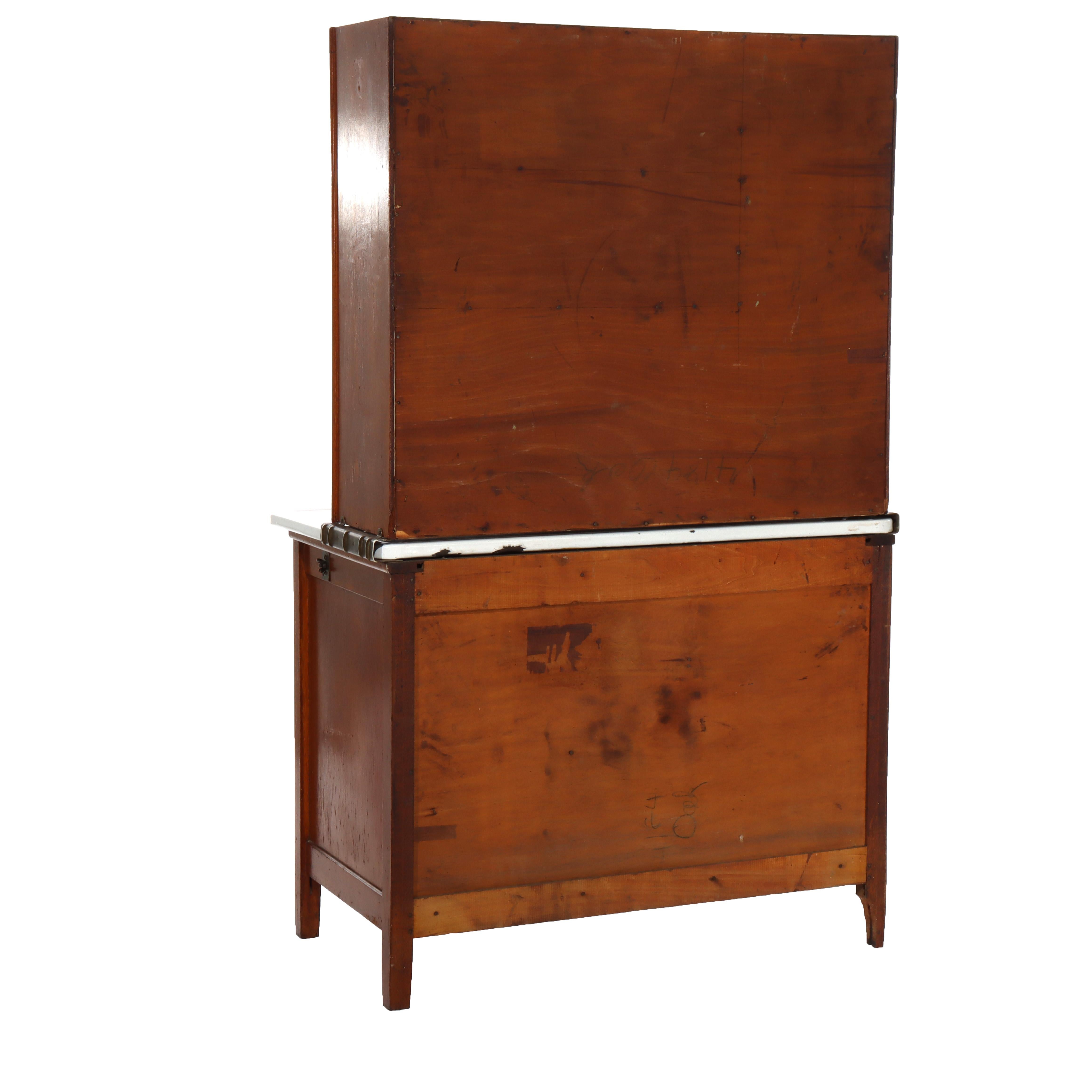 Antike Hoosier Eiche Porzellan Top Schrank mit Spiegel Unsigne im Angebot 7