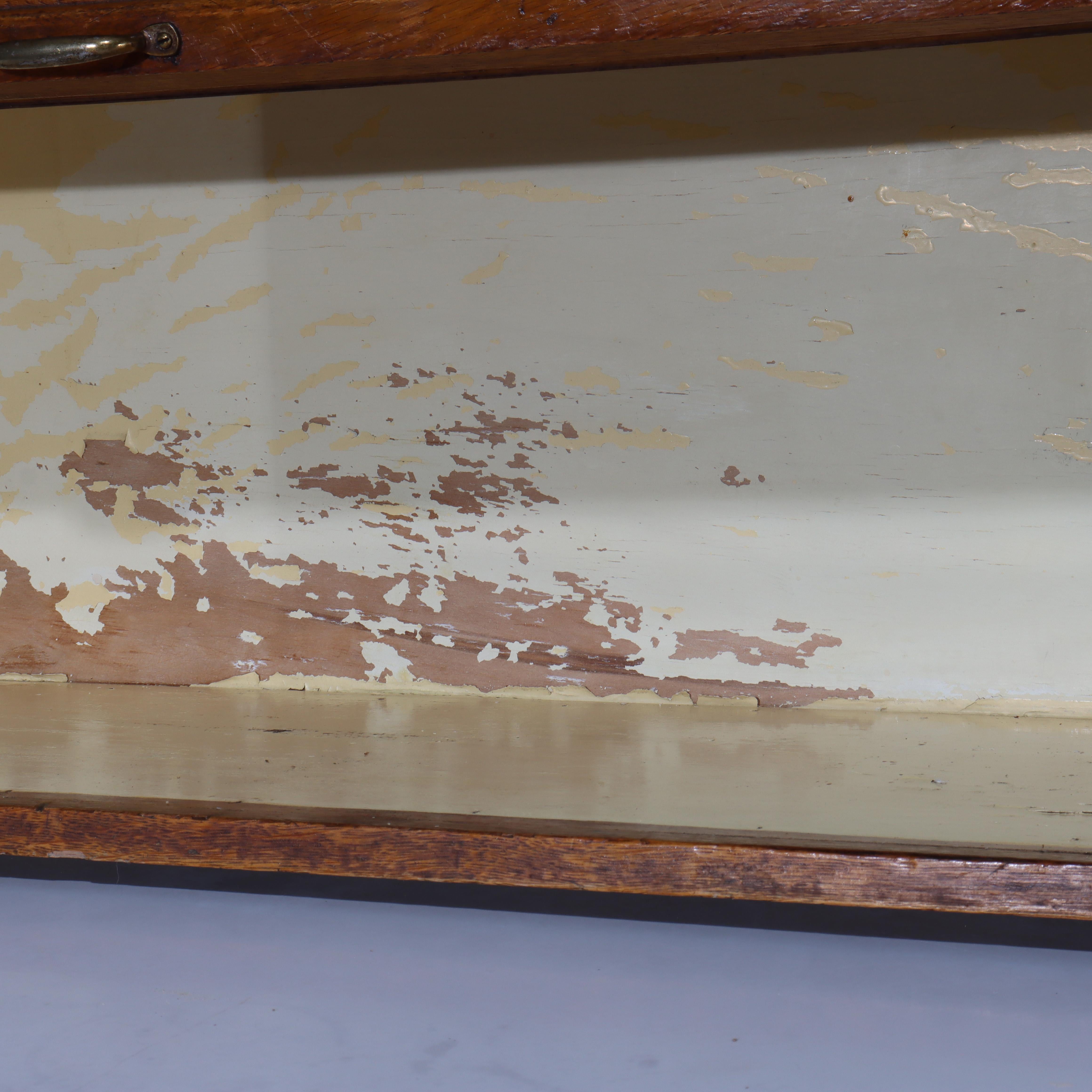 Antike Hoosier Eiche Porzellan Top Schrank mit Spiegel Unsigne (Eichenholz) im Angebot