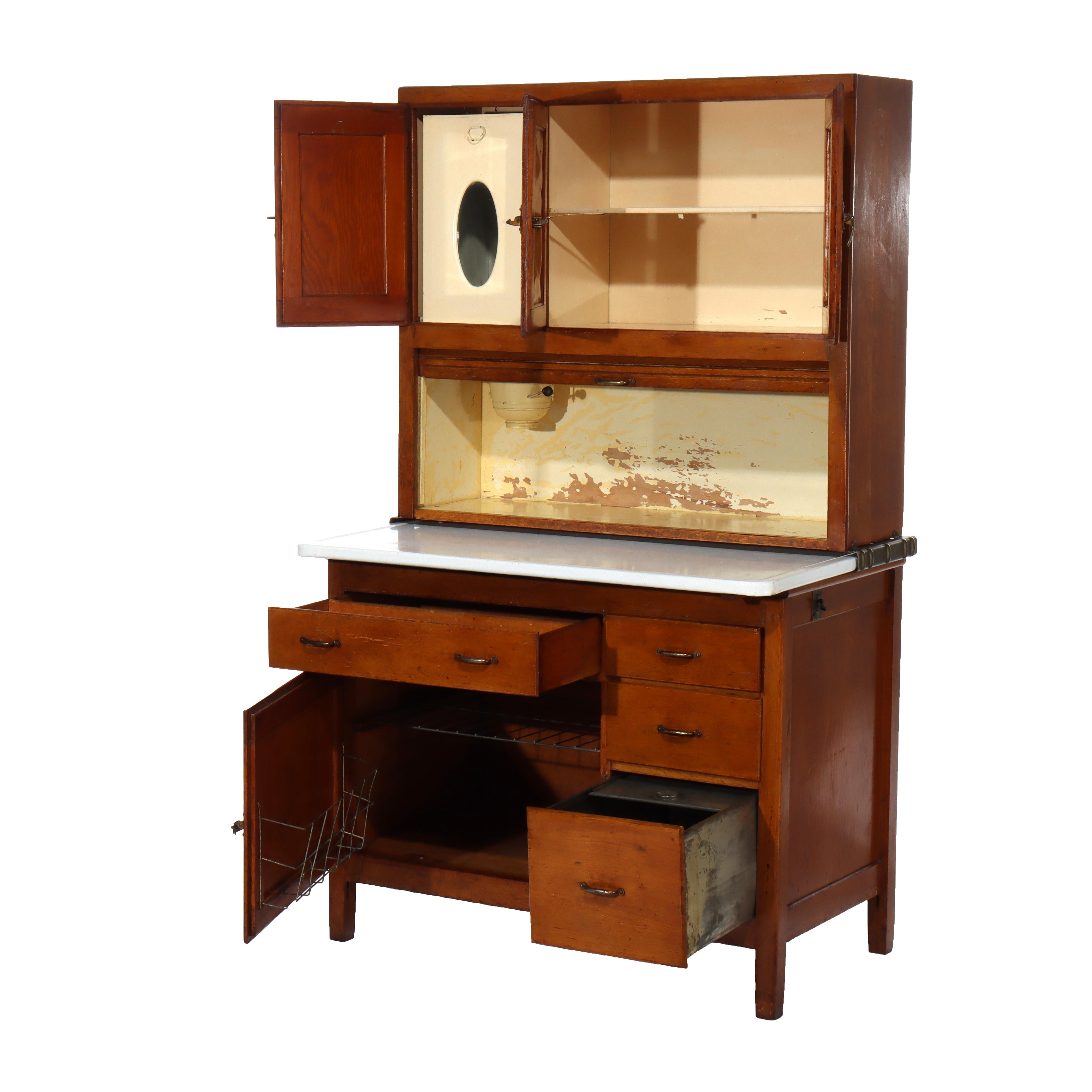 Antike Hoosier Eiche Porzellan Top Schrank mit Spiegel Unsigne im Angebot 1