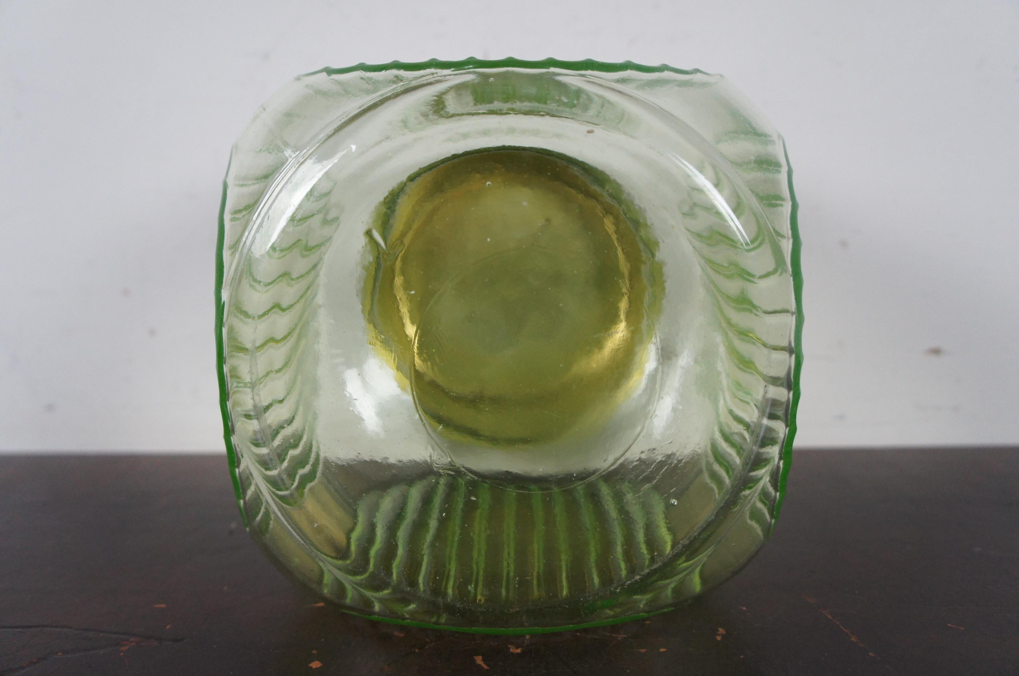 Antique Hoosier Uranium Glass Cookie Biscuit Jar Canister Vaseline Depression 1