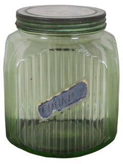 Antique Hoosier Uranium Glass Cookie Biscuit Jar Canister Vaseline Depression