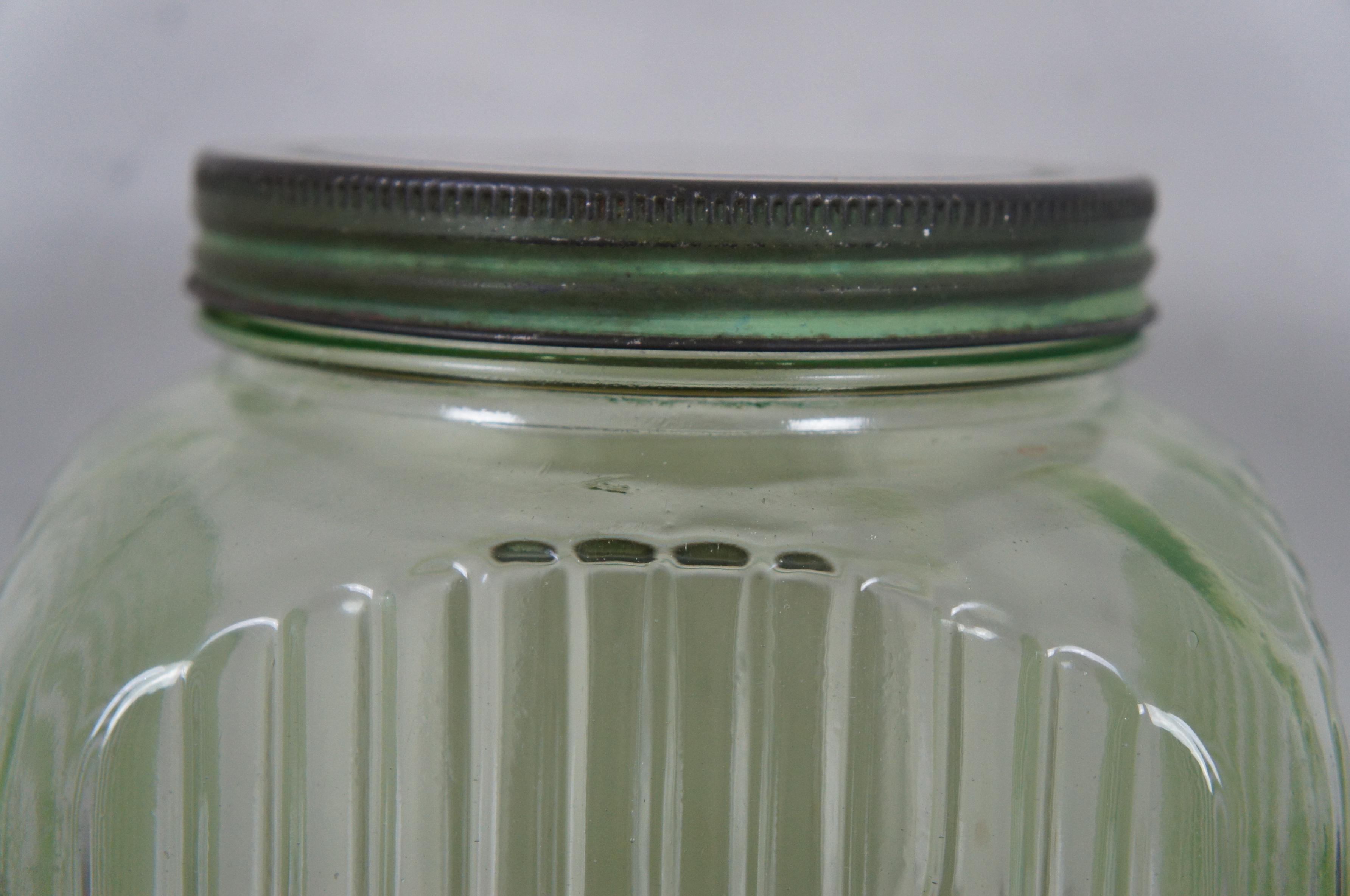 Antique Hoosier Uranium Glass Cookie Biscuit Jar Canister Vaseline Depression In Good Condition In Dayton, OH
