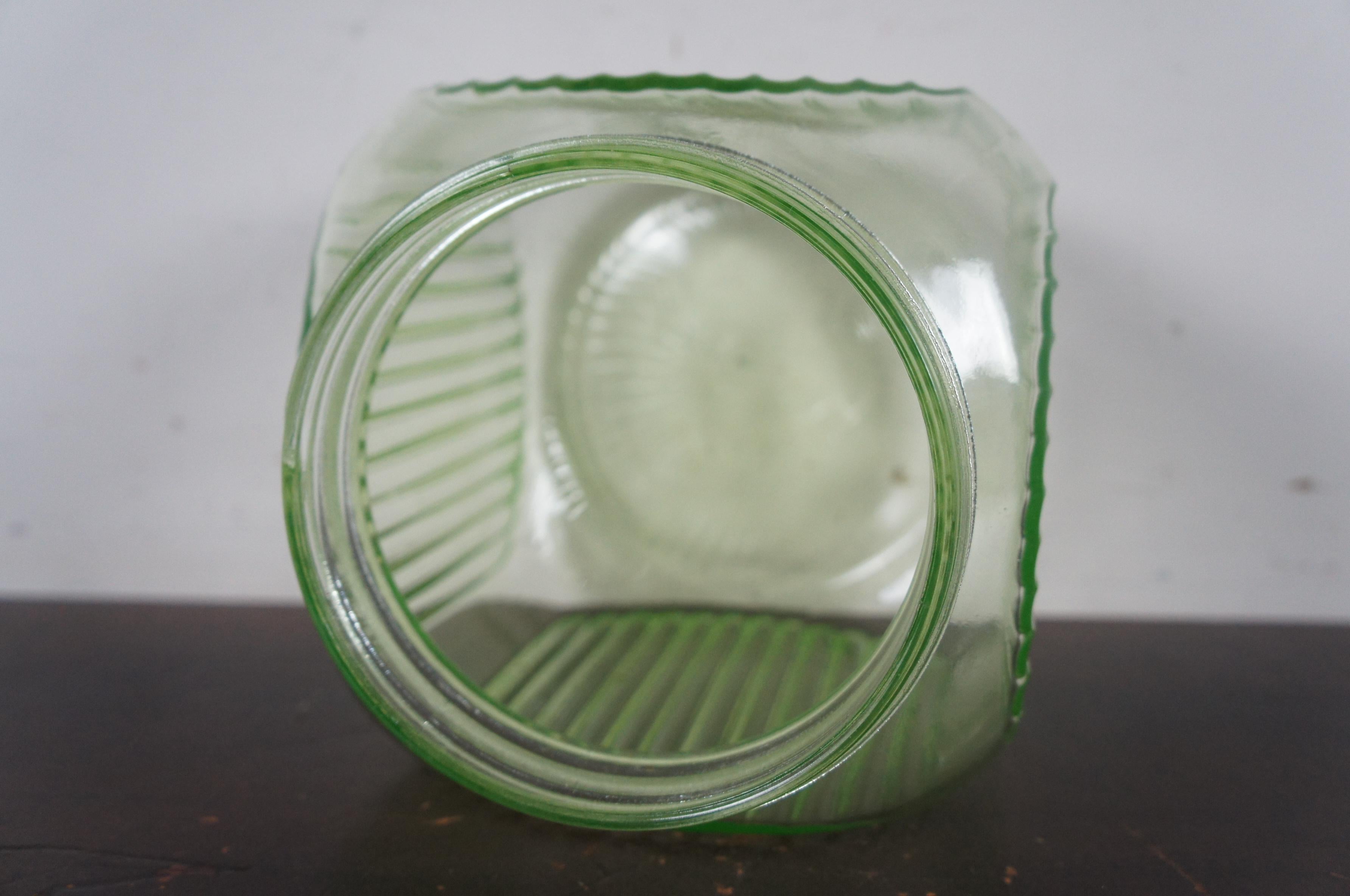 Metal Antique Hoosier Uranium Glass Cookie Biscuit Jar Canister Vaseline Depression