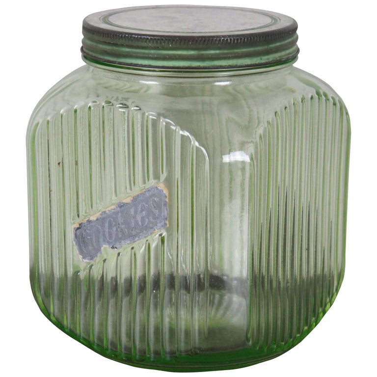 Antique Hoosier Uranium Glass Cookie Biscuit Jar Canister Vaseline