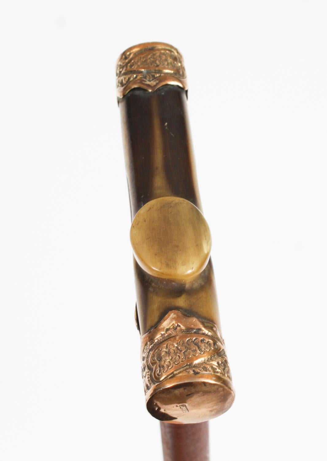 Antique Horn Gold Mounted Walking Cane Stick Late 19th Century For Sale 7