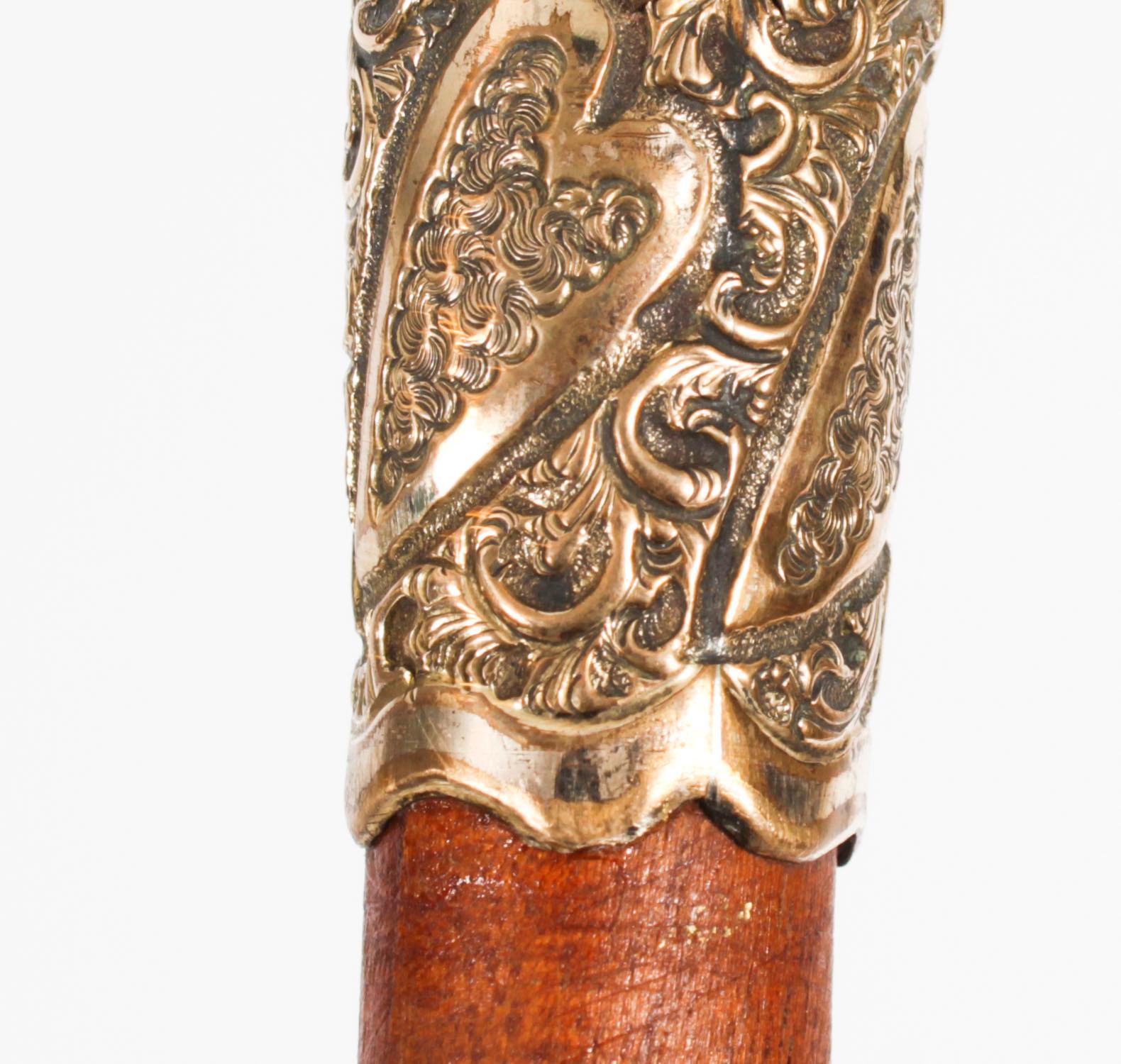 Antique Horn Gold Mounted Walking Cane Stick Late 19th Century For Sale 9
