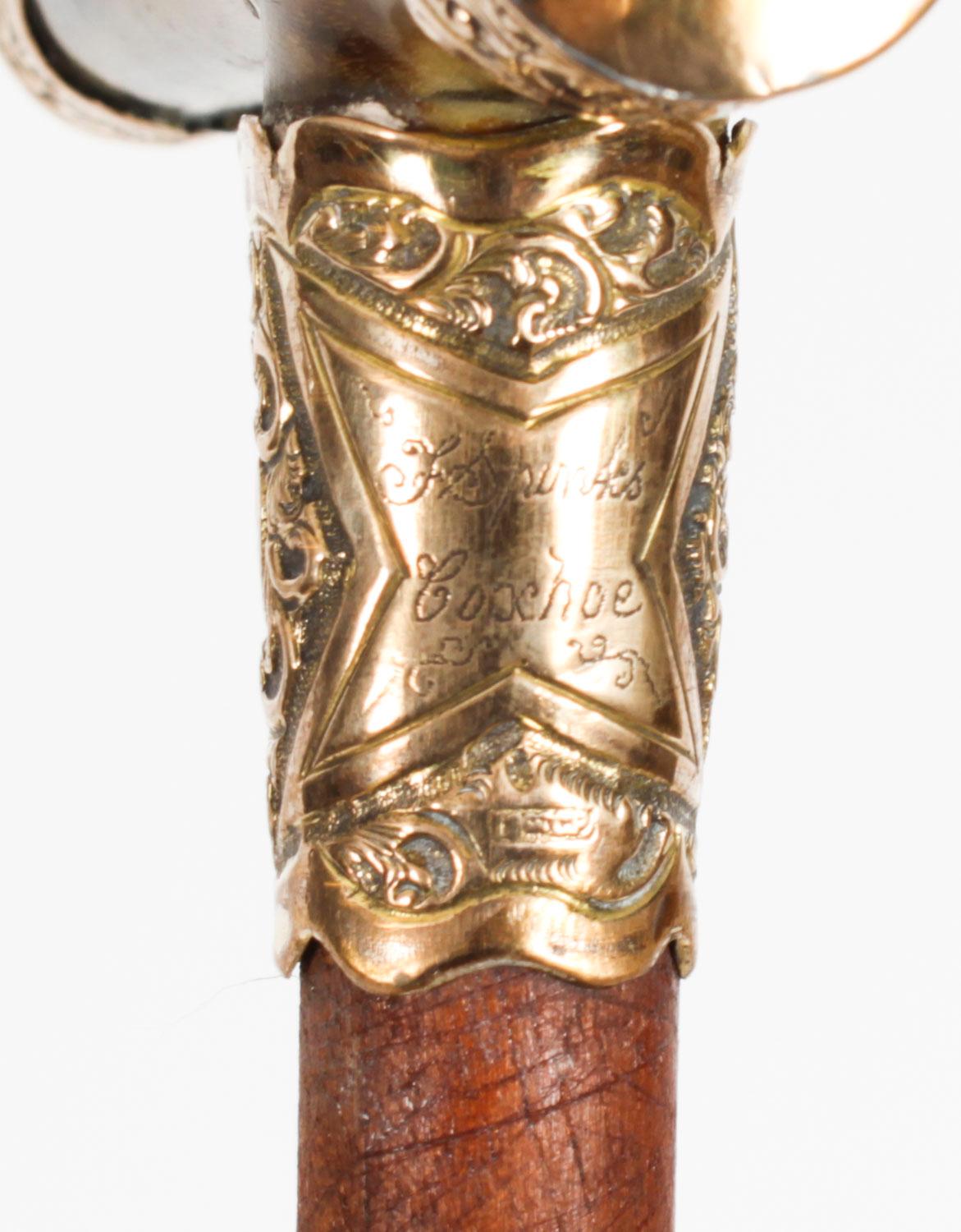 Antique Horn Gold Mounted Walking Cane Stick Late 19th Century For Sale 10
