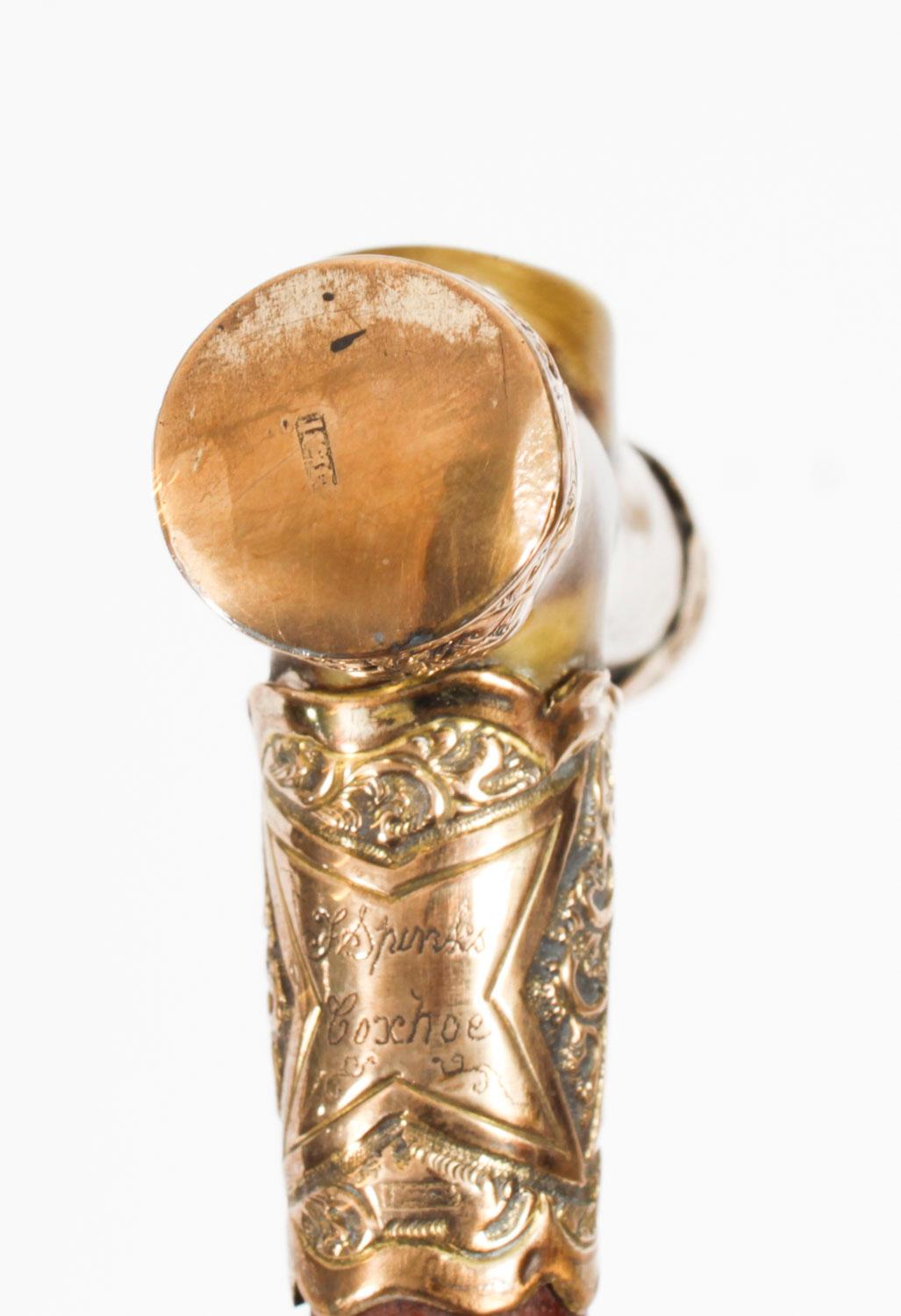 Antique Horn Gold Mounted Walking Cane Stick Late 19th Century For Sale 2