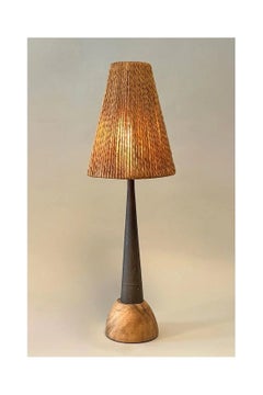 1920s Antique Horn Table Lamp, Hand-Crafted Metal & Wood, Royère Shade