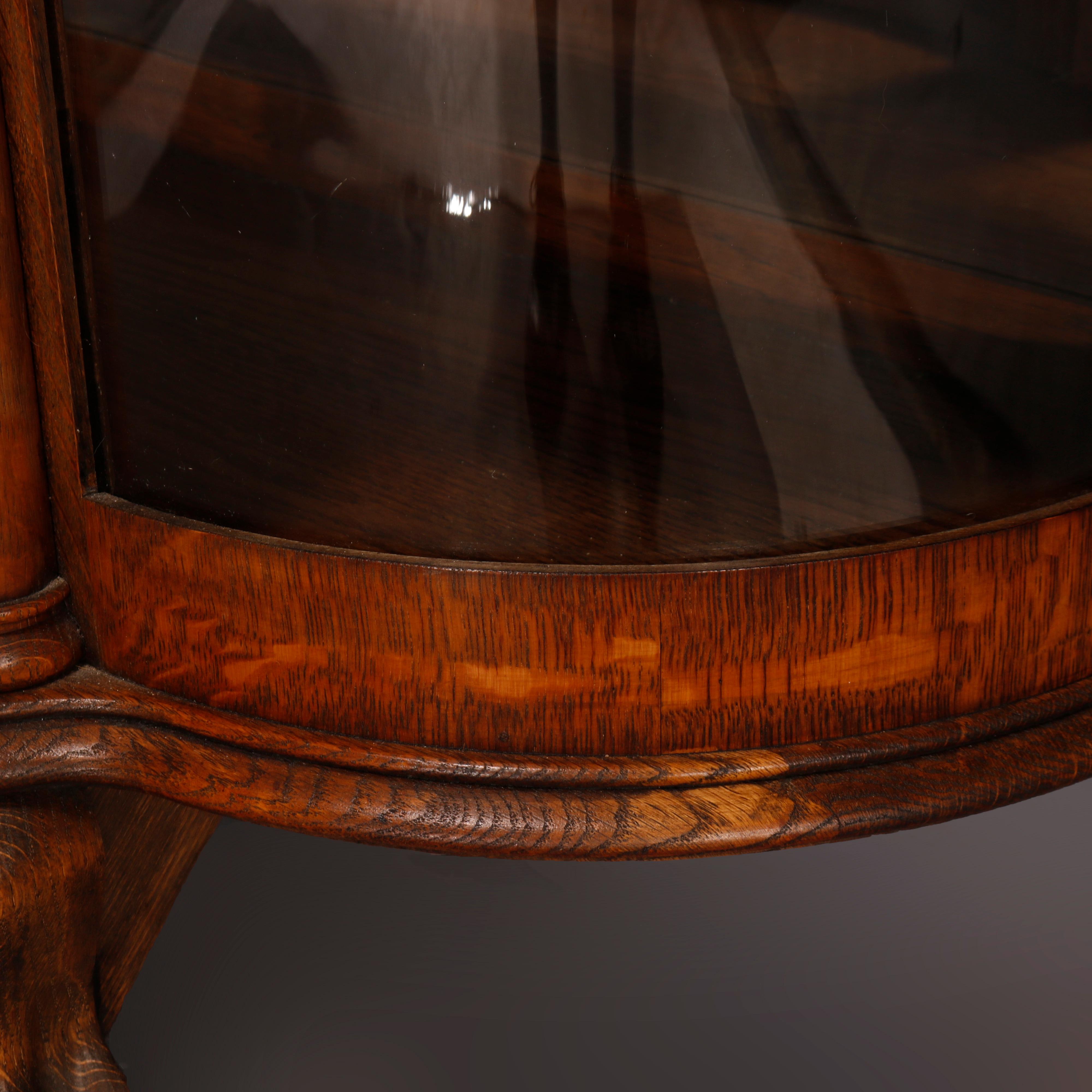 Ancien meuble de rangement en chêne sculpté et verre au plomb Horner, vers 1900 6