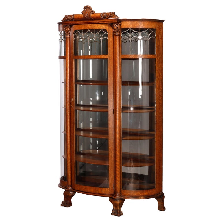 Antique Horner Carved Oak & Leaded Glass China Cabinet Circa 1900