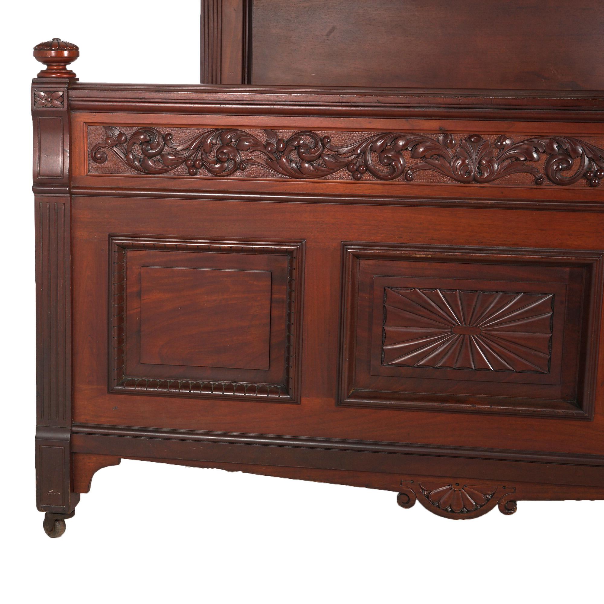 Antique Horner Figural Carved Mahogany Bedroom Set, Dresser & Full Size Bed In Good Condition In Big Flats, NY