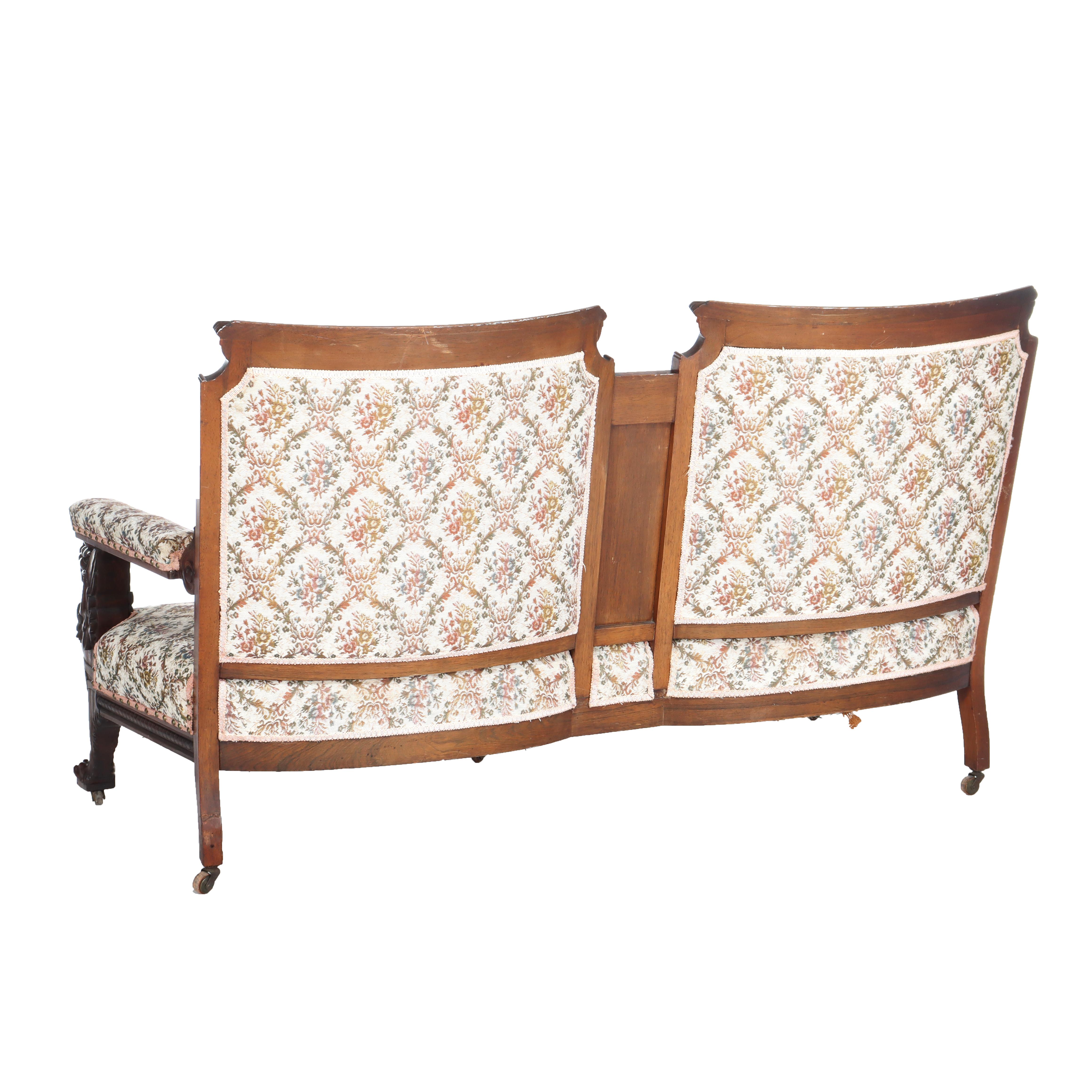 Antike Horner Figural geschnitzt Mahagoni Splayed Leg Tapestry & Griffin Sofa c1900 im Angebot 6