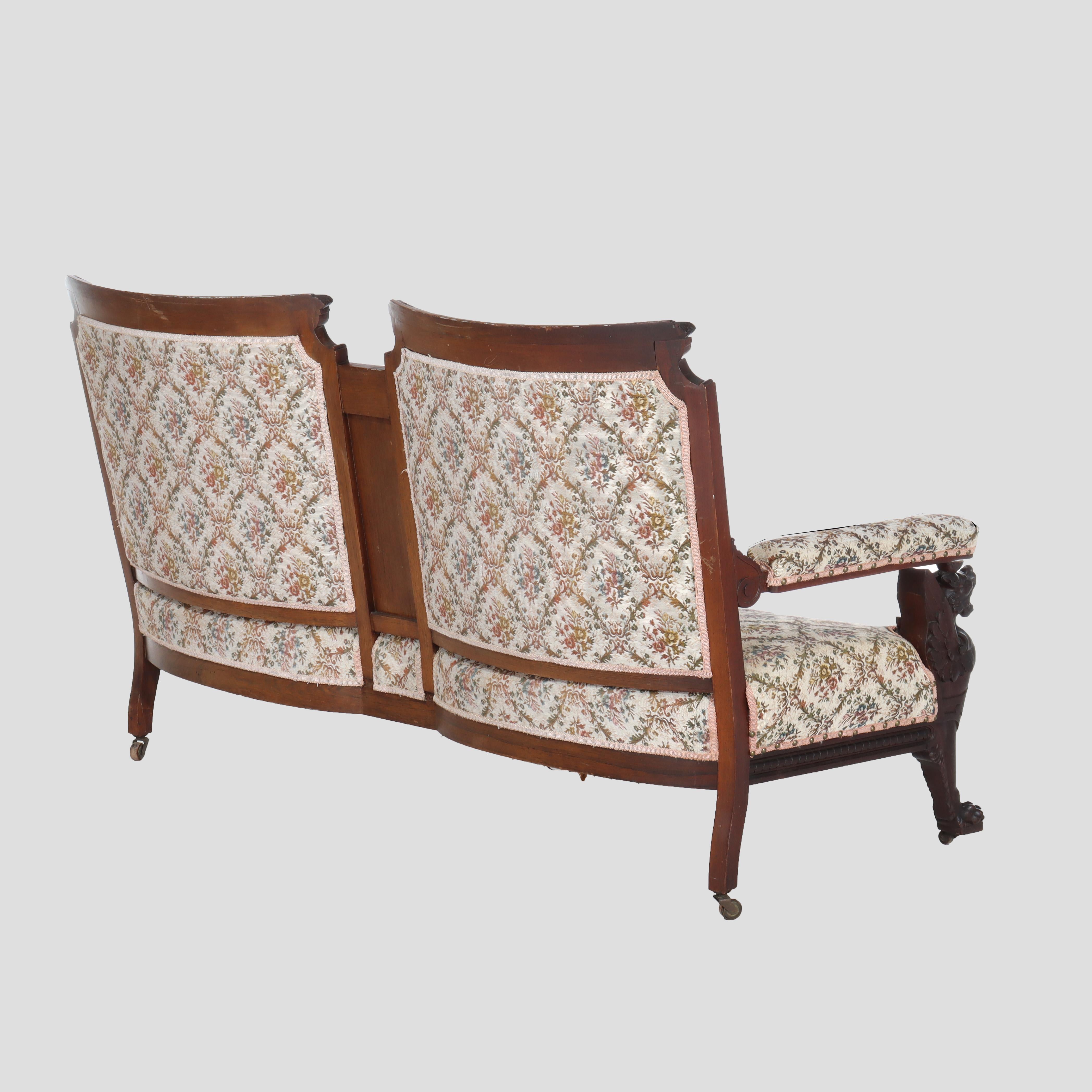 Antike Horner Figural geschnitzt Mahagoni Splayed Leg Tapestry & Griffin Sofa c1900 im Angebot 7