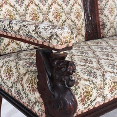 Antique Horner Figural Carved Mahogany Splayed Leg Tapestry & Griffin Sofa c1900