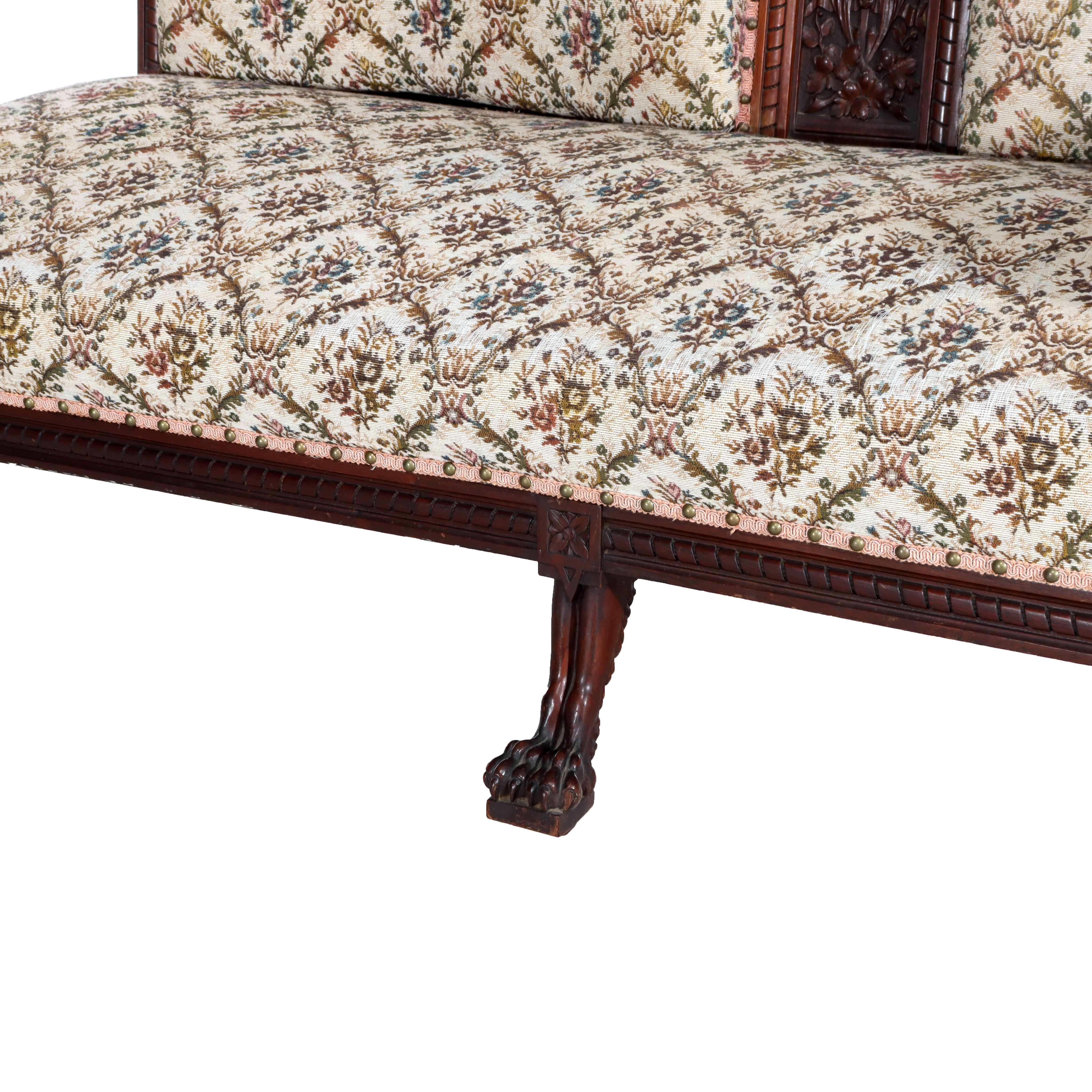 Antike Horner Figural geschnitzt Mahagoni Splayed Leg Tapestry & Griffin Sofa c1900 im Angebot 3