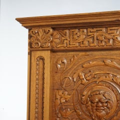 Antique Horner Heavily Carved North Wind Oak Fireplace Mantle Circa 1890