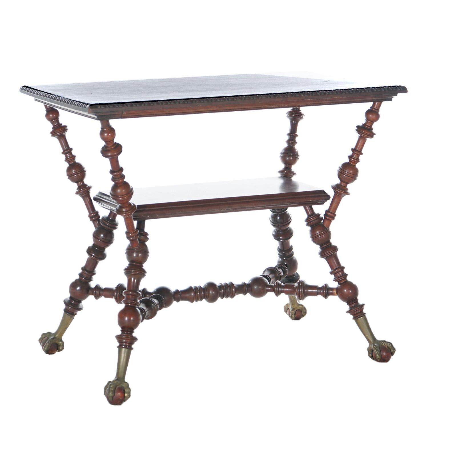 Carved Antique Horner or Hunzinger Style Mahogany Ball & Claw Foot Parlor Table c1890