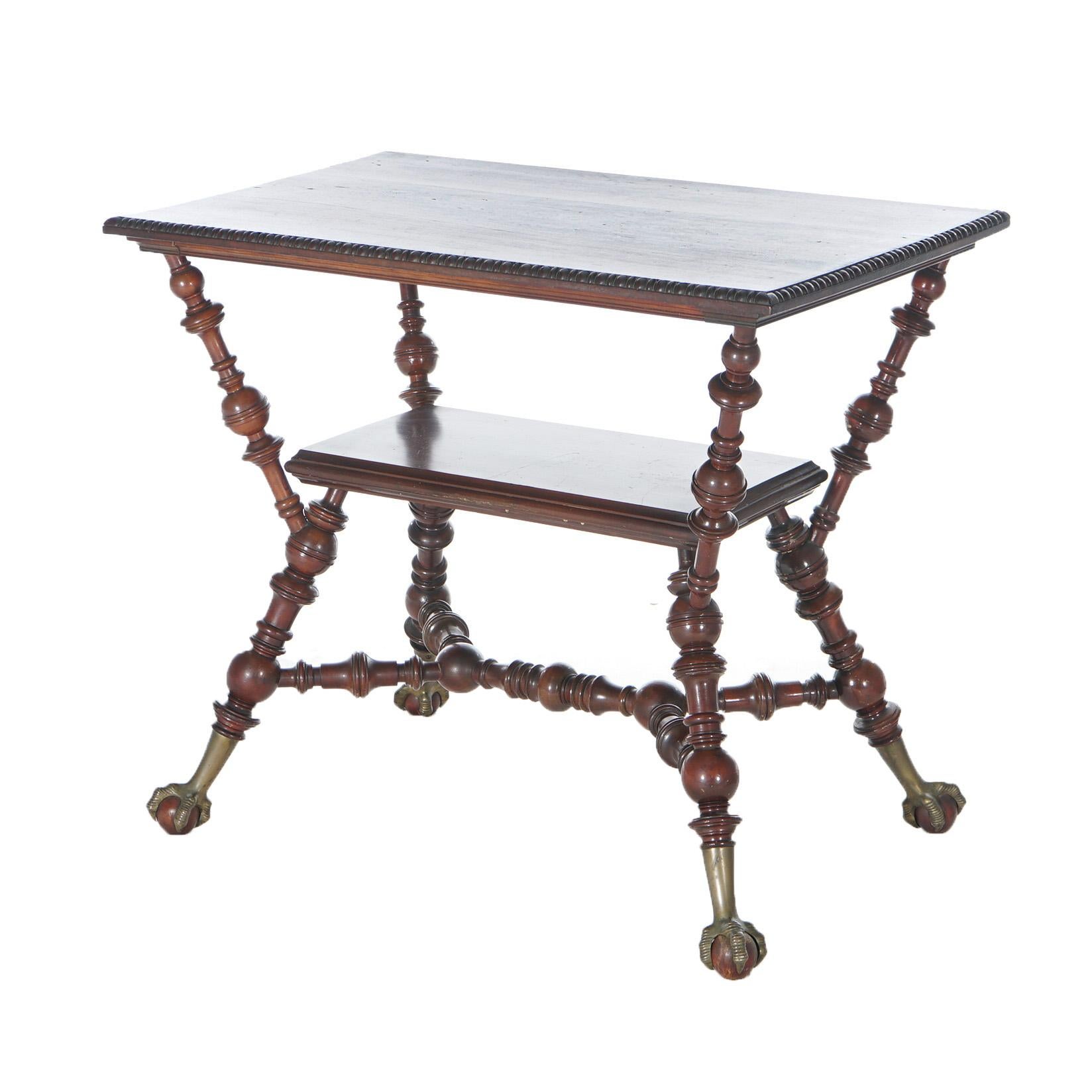 19th Century Antique Horner or Hunzinger Style Mahogany Ball & Claw Foot Parlor Table c1890
