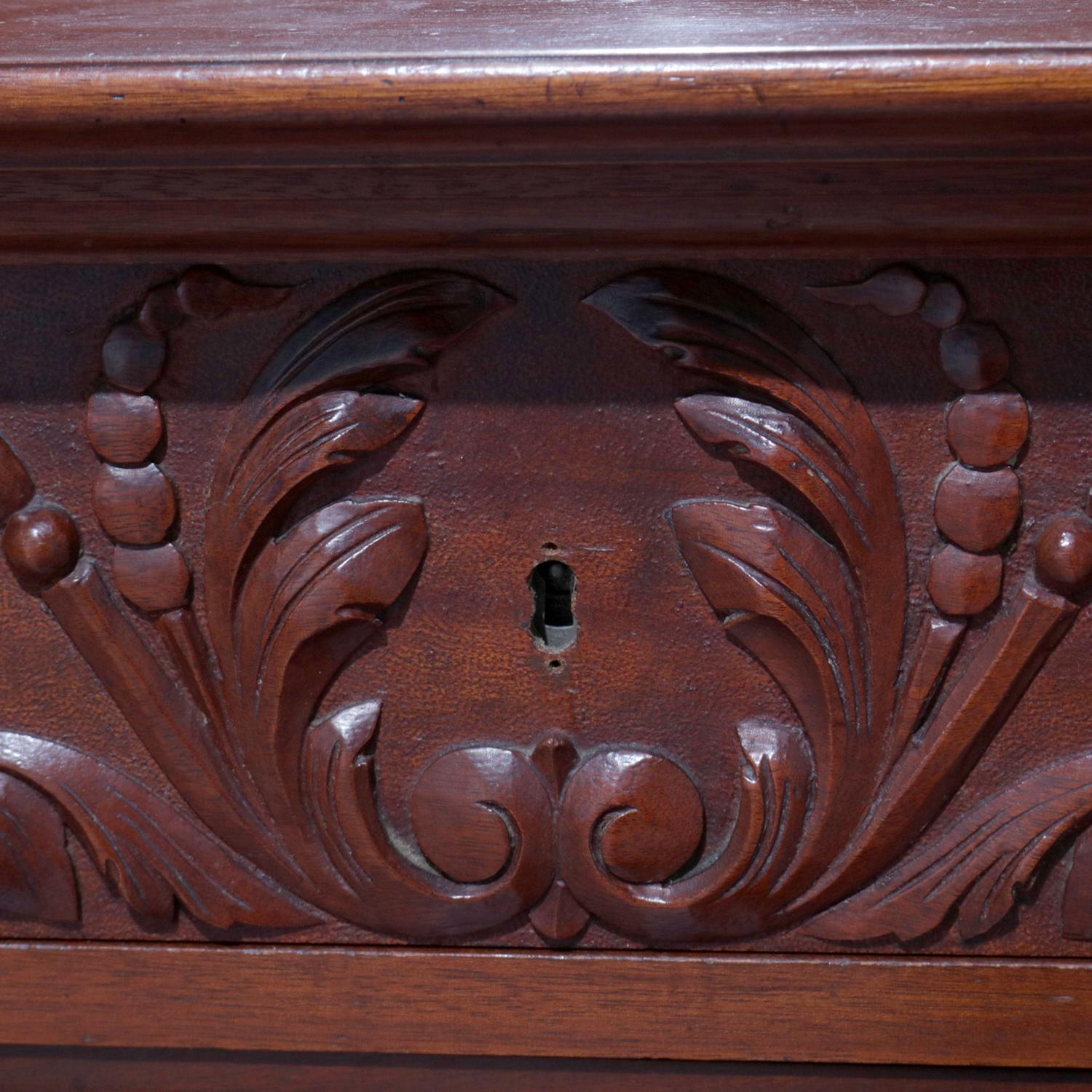 American Antique Horner School Carved Mahogany Chest of Drawers and Mirror, circa 1900 For Sale