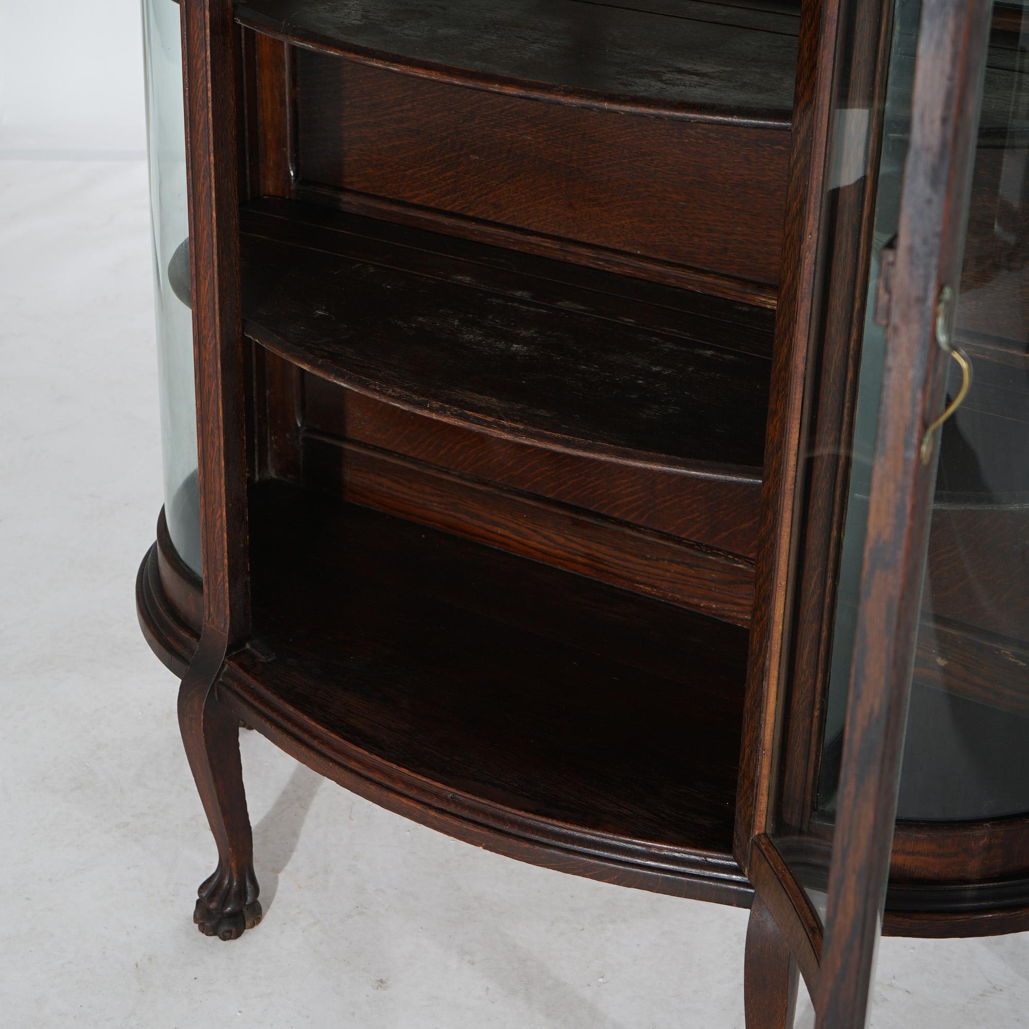Antique Horner School Carved Oak Curved Glass China Cabinet Circa 1900 In Good Condition In Big Flats, NY