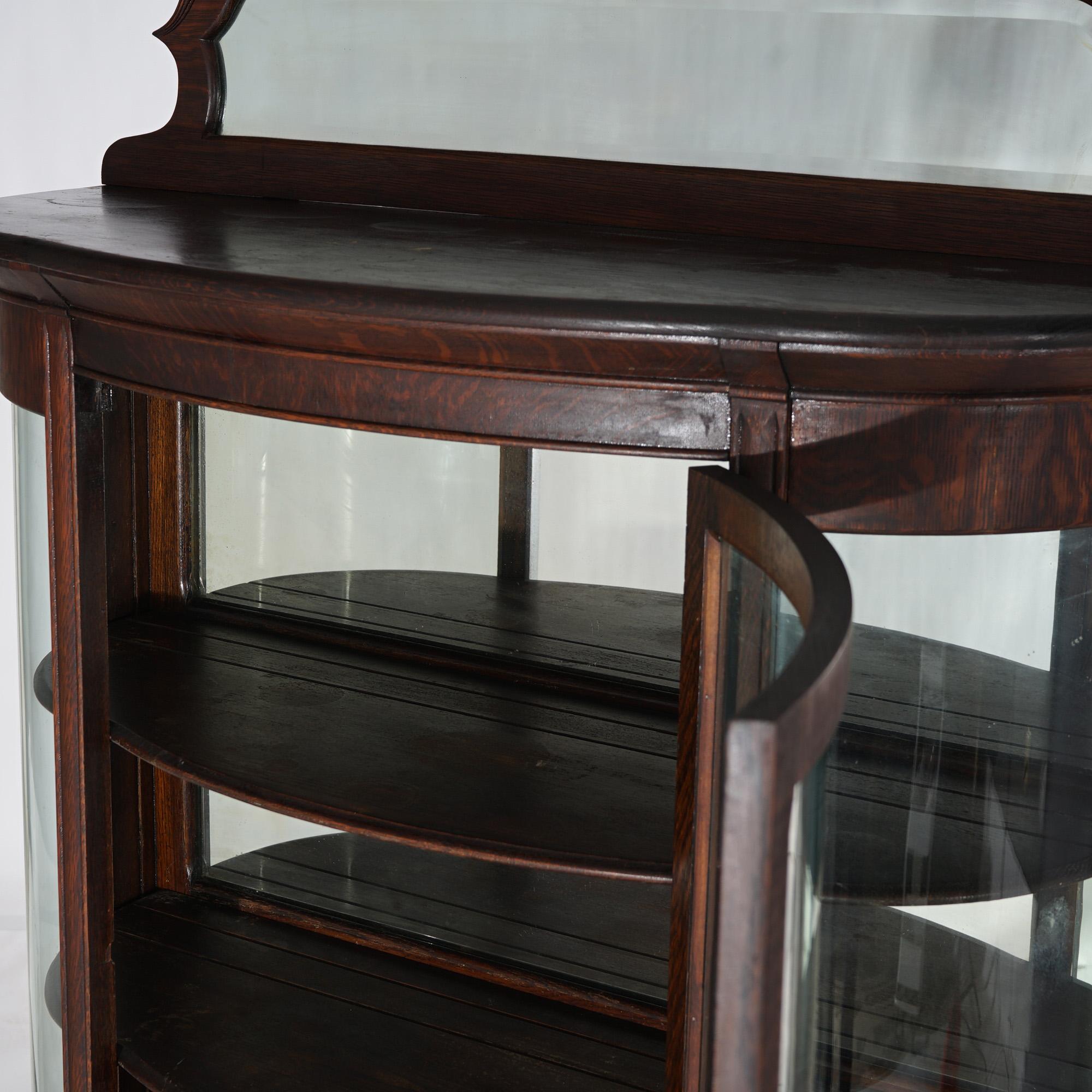 Antique Horner School Carved Oak Curved Glass China Cabinet Circa 1900 1