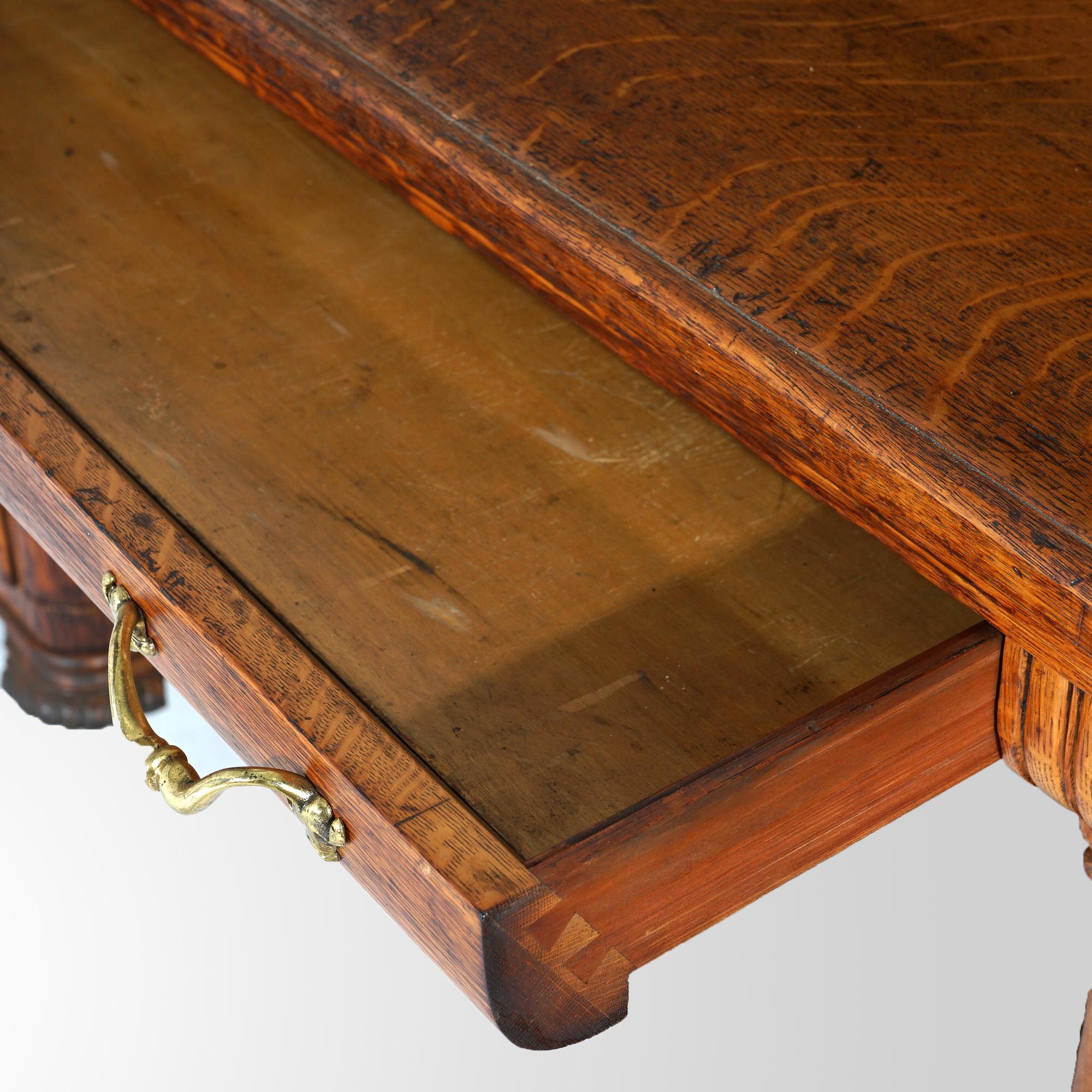 Antique Horner School Carved Oak S-Roll Top Desk with Full Interior c1900 3