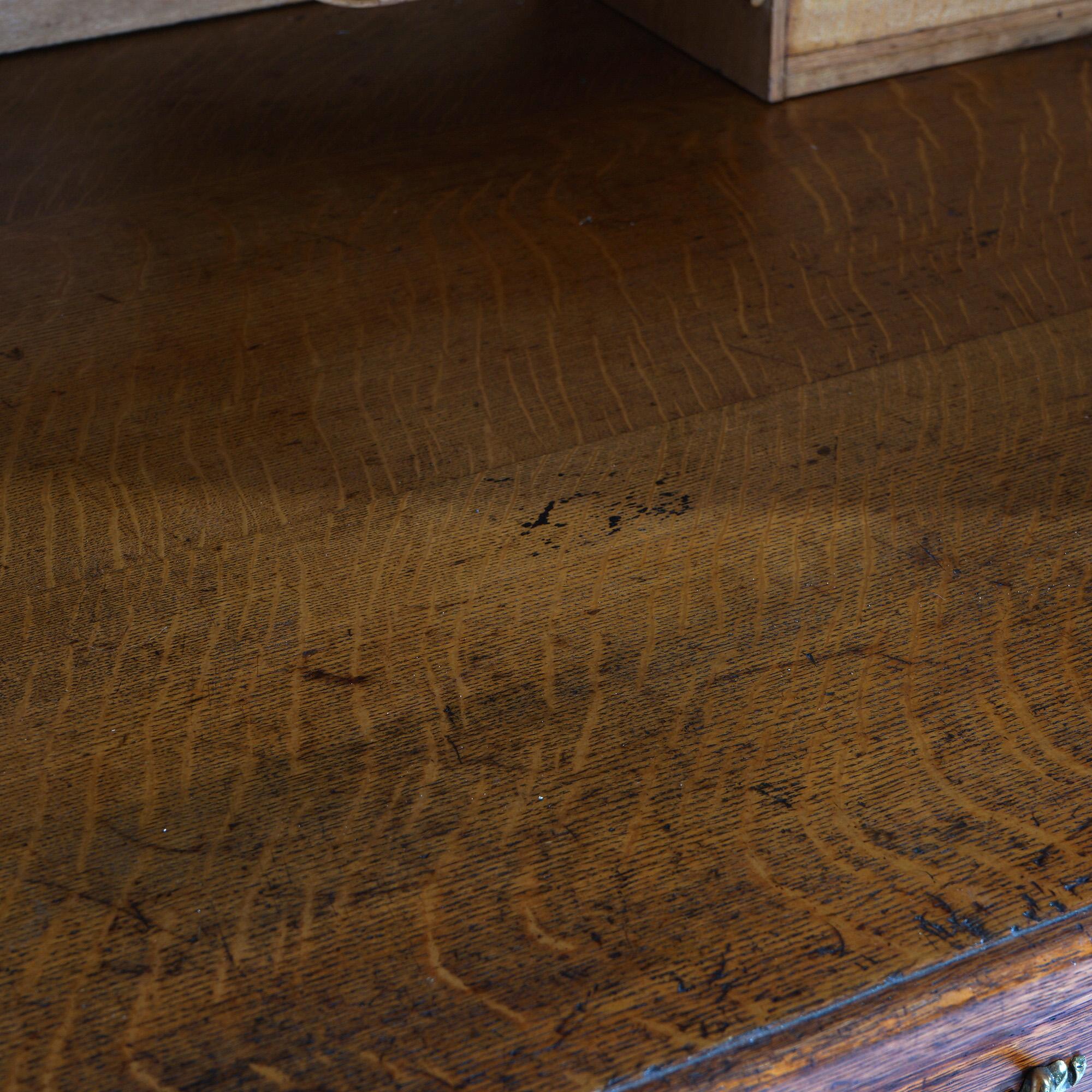 Antique Horner School Carved Oak S-Roll Top Desk with Full Interior c1900 8