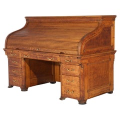 Antique Horner School Carved Oak S-Roll Top Desk with Full Interior c1900