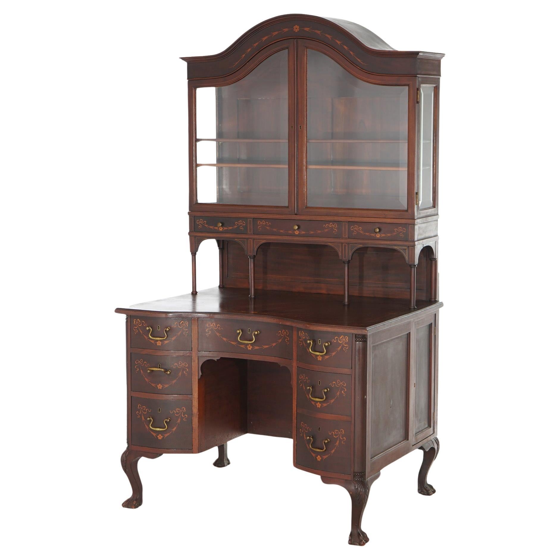 Antique Horner School Inlaid & Carved Mahogany Secretary Desk Circa 1890 For Sale