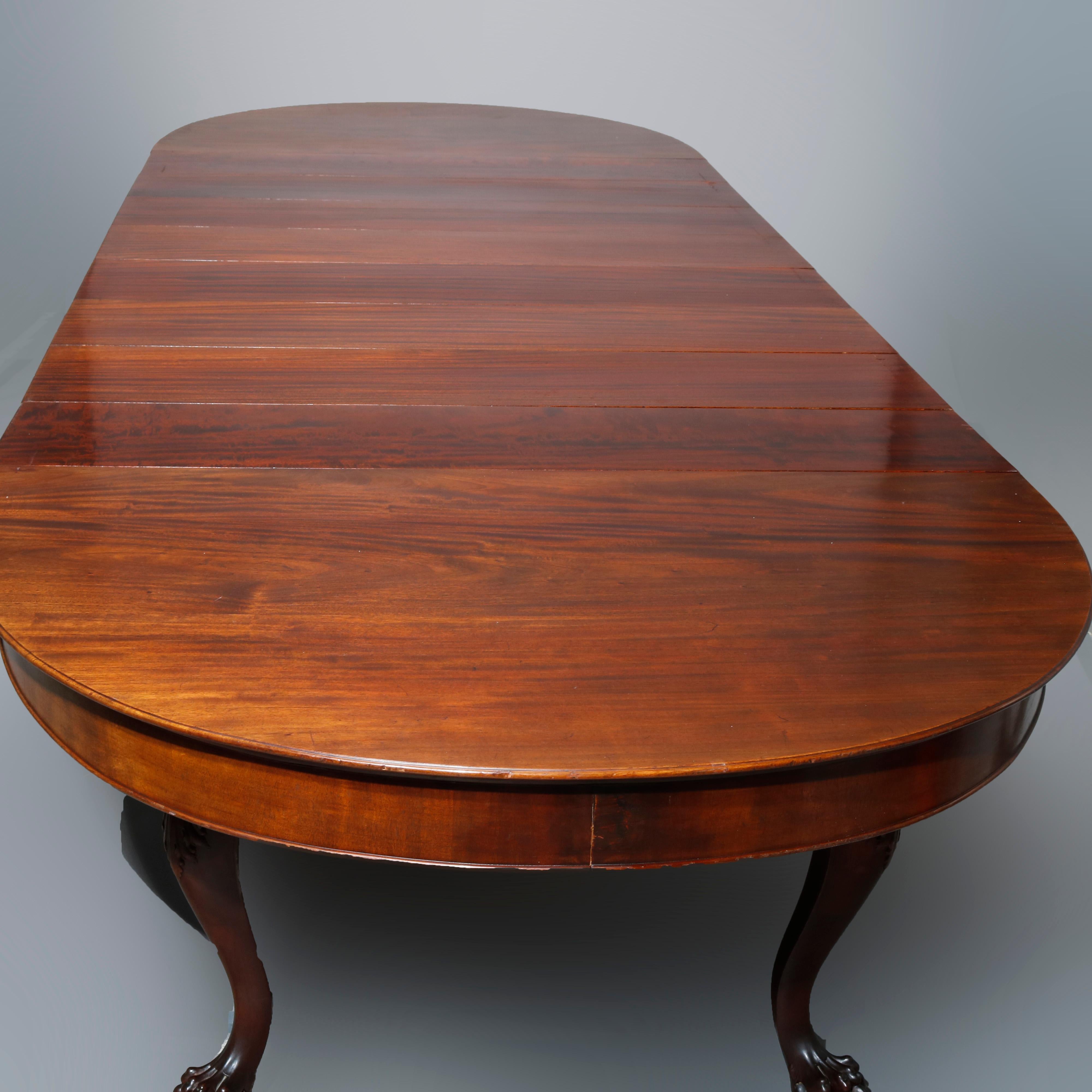 American Antique Horner School Mahogany Claw Foot Dining Table with Eight Leaves c1890