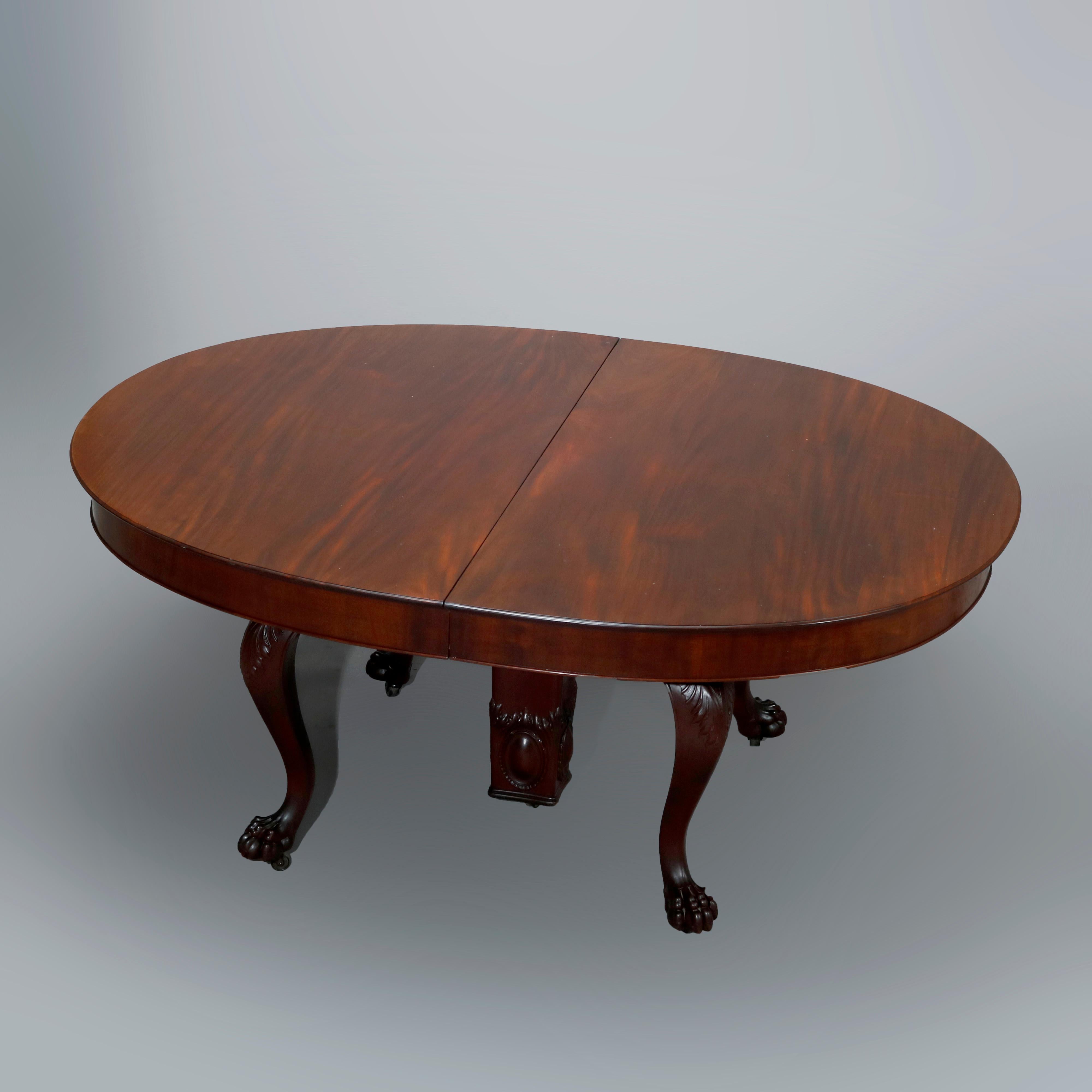 Carved Antique Horner School Mahogany Claw Foot Dining Table with Eight Leaves c1890