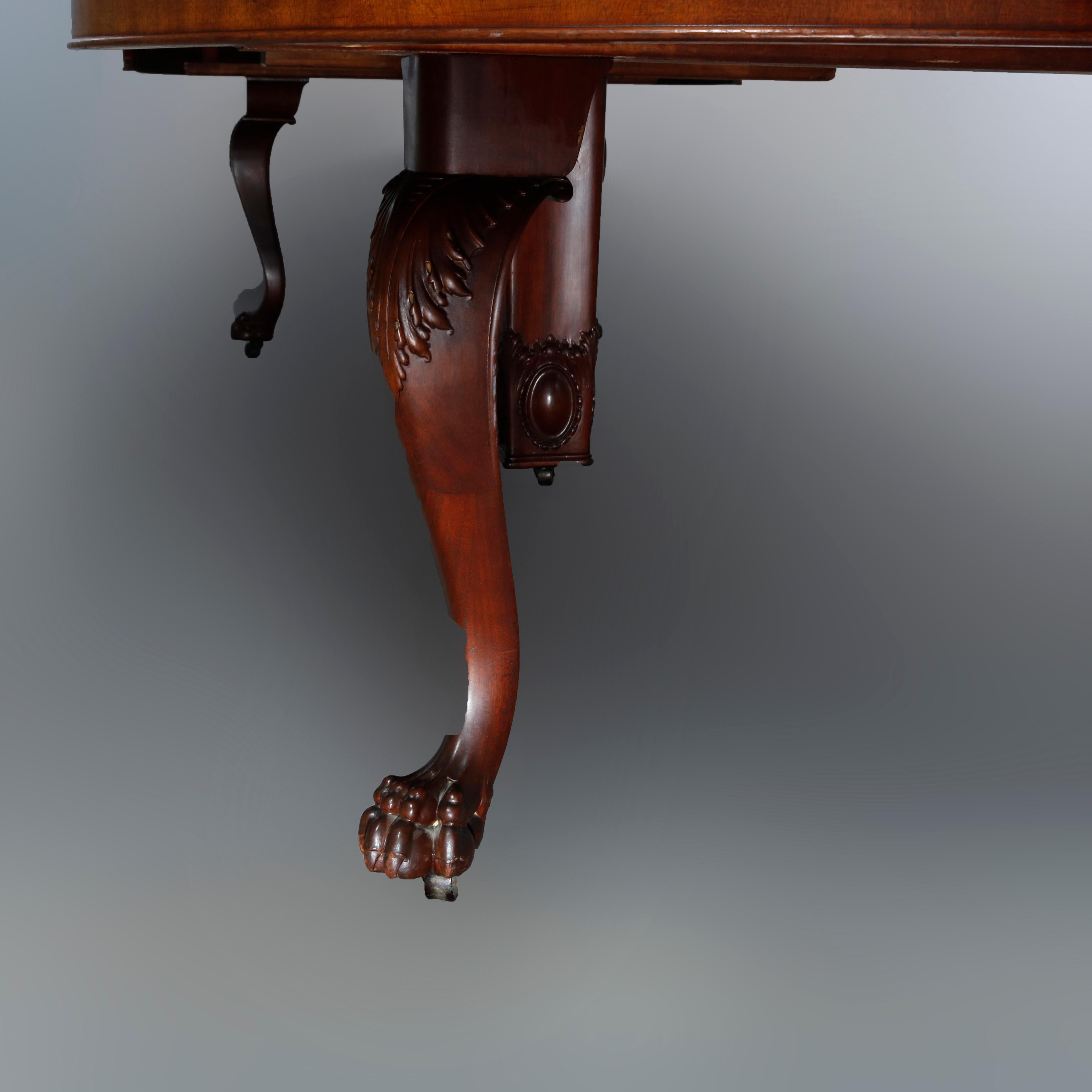 Antique Horner School Mahogany Claw Foot Dining Table with Eight Leaves c1890 In Good Condition In Big Flats, NY