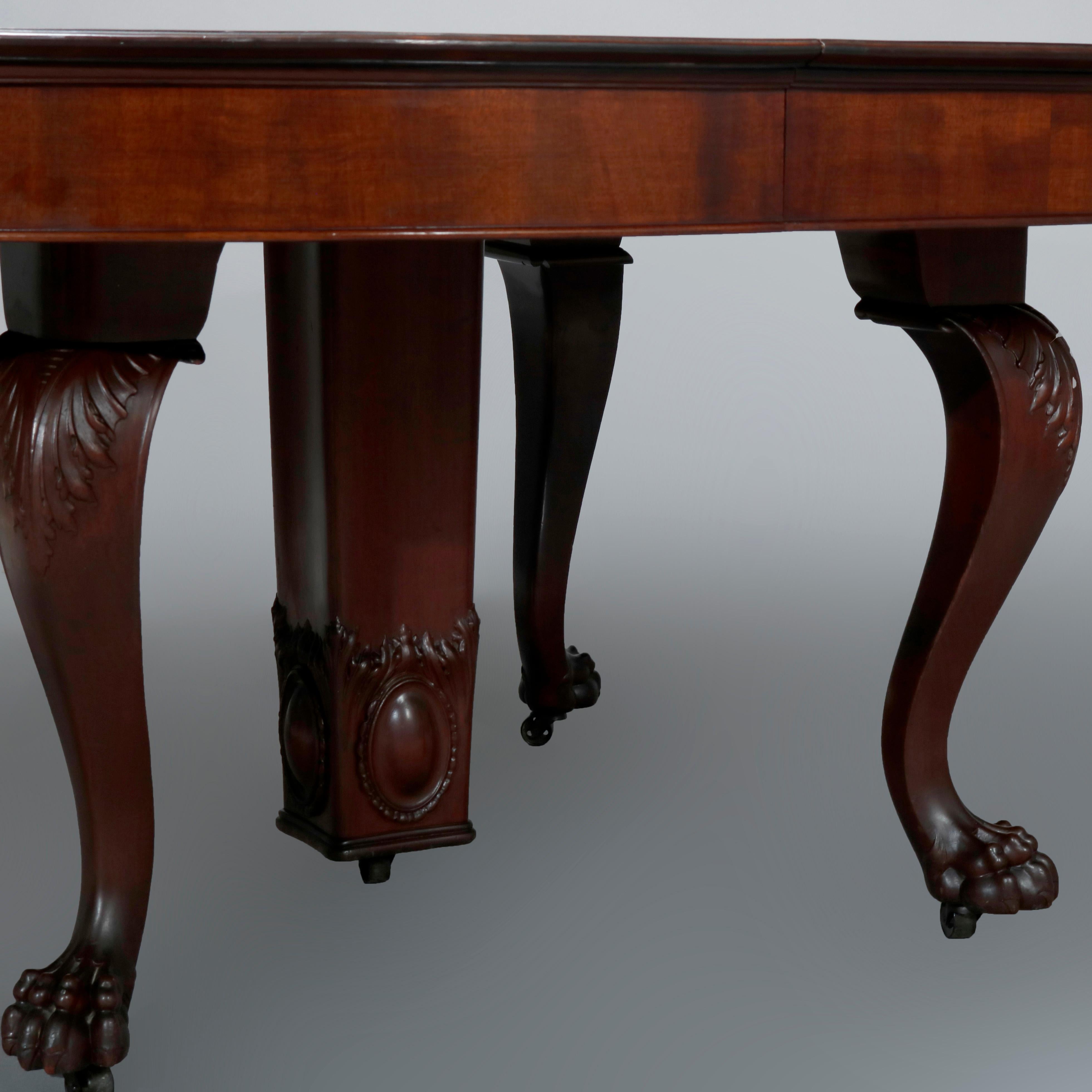 19th Century Antique Horner School Mahogany Claw Foot Dining Table with Eight Leaves c1890