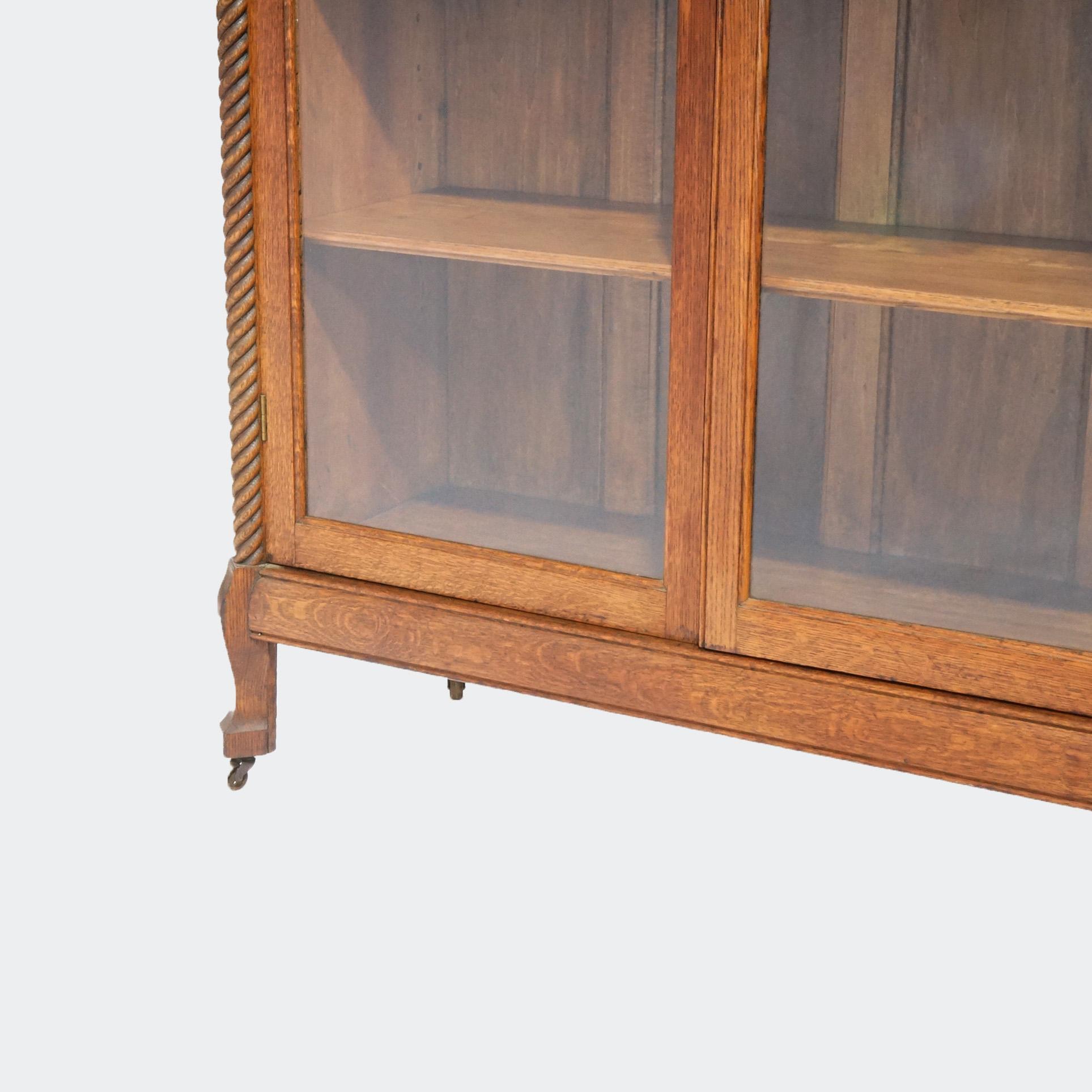 Antique Horner School Oak Carved Two Door Bookcase, circa 1900 In Good Condition For Sale In Big Flats, NY