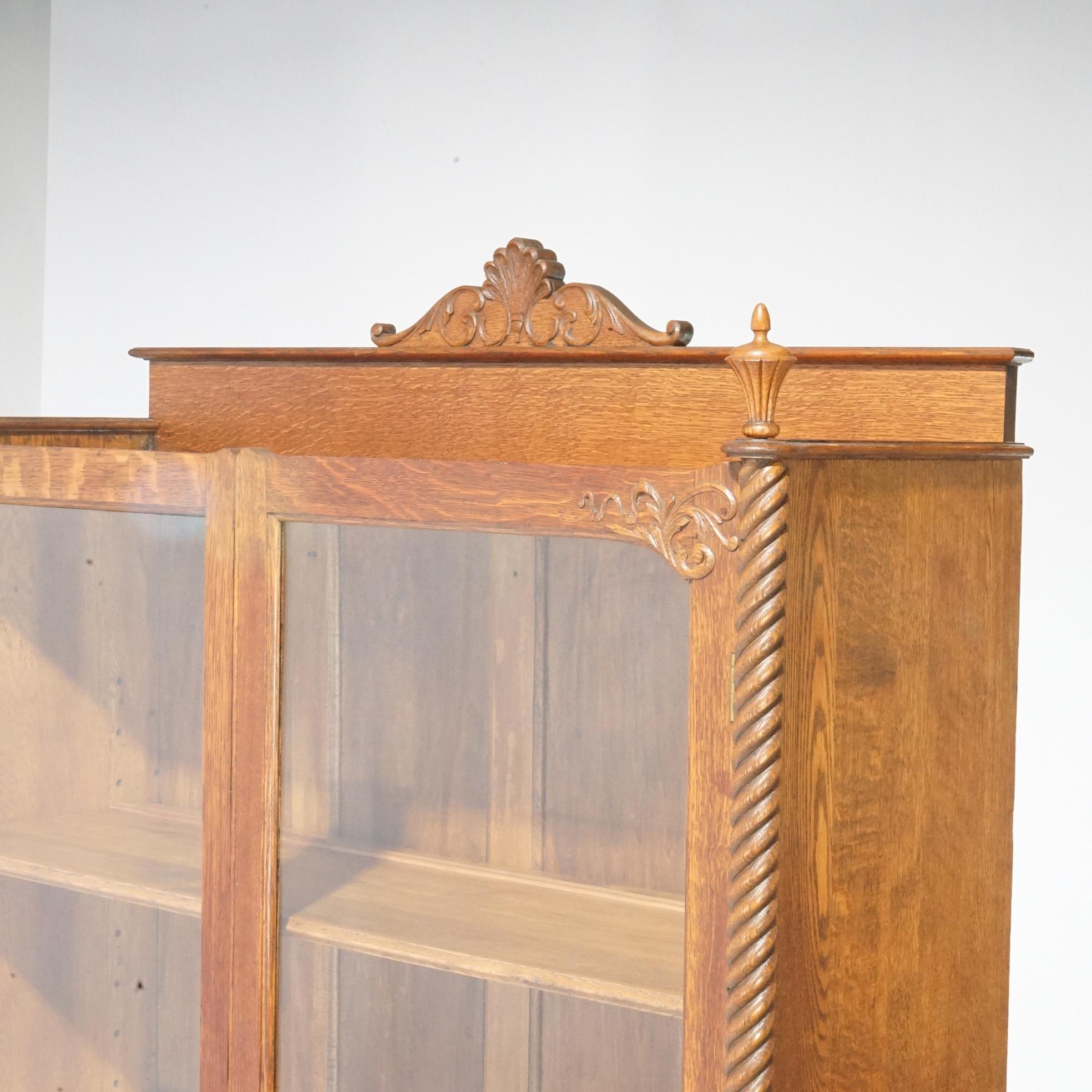 20th Century Antique Horner School Oak Carved Two Door Bookcase, circa 1900 For Sale