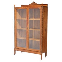 Antique Horner School Oak Carved Two Door Bookcase, circa 1900