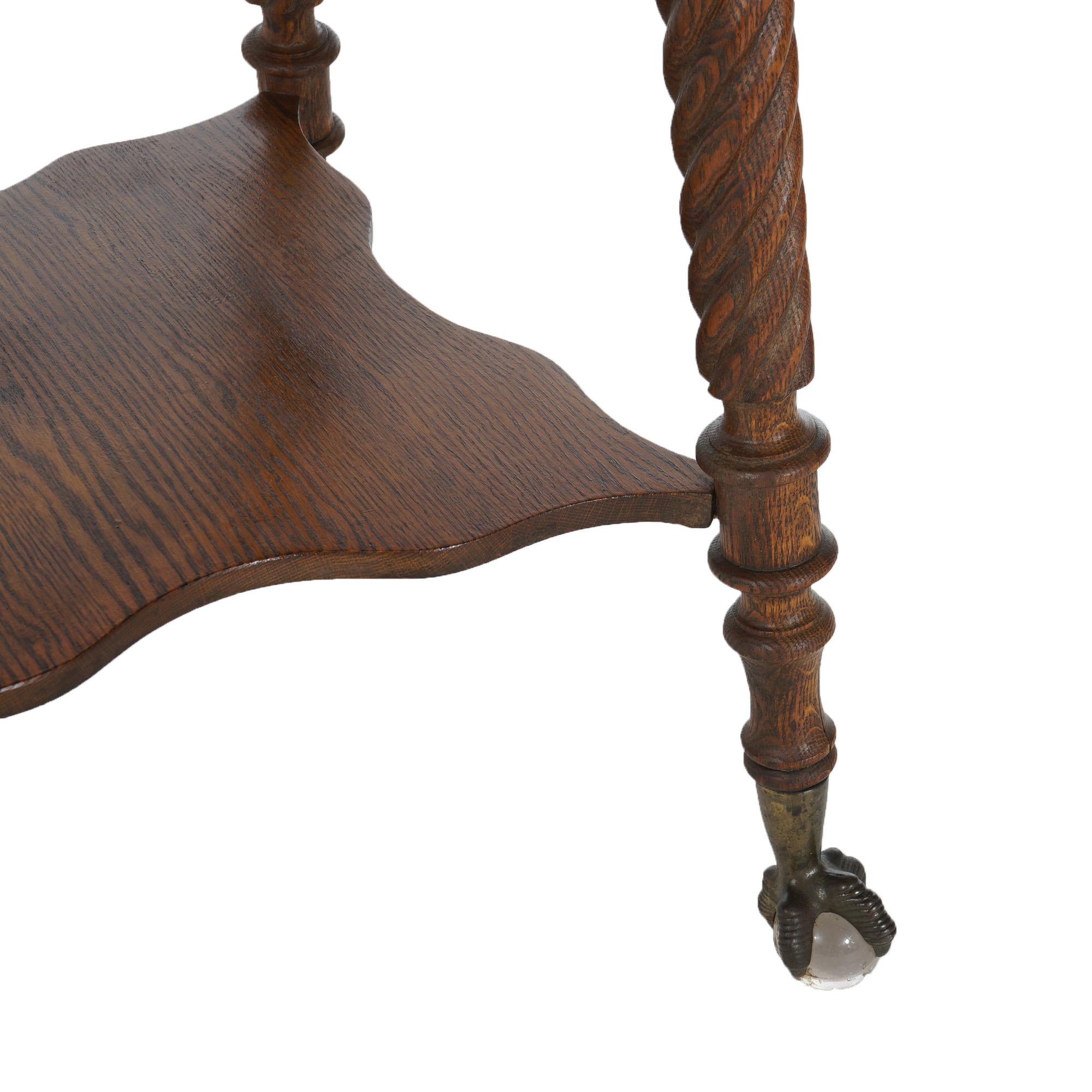 Antiker Horner School-Tisch aus Eiche mit Kleeblatt-Klauenfuß und Kristall mit gedrehten Beinen aus Eichenholz im Angebot 8