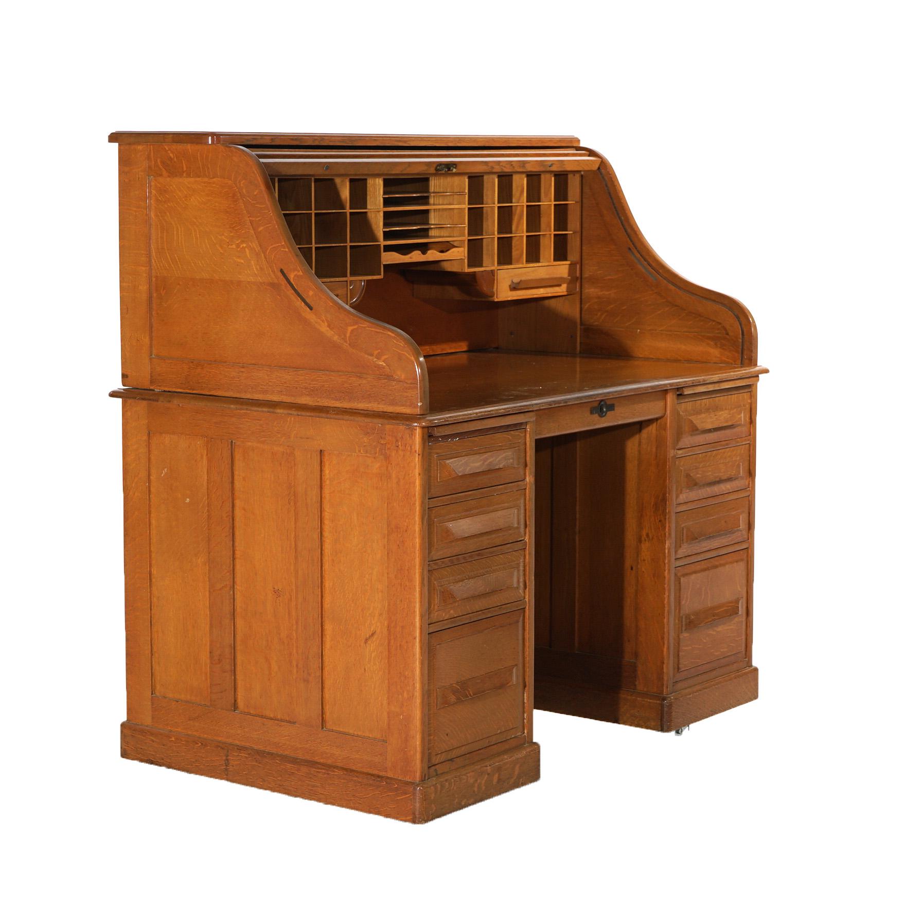 Antique Horner School Oak S-Roll Top Desk C1910 For Sale 10
