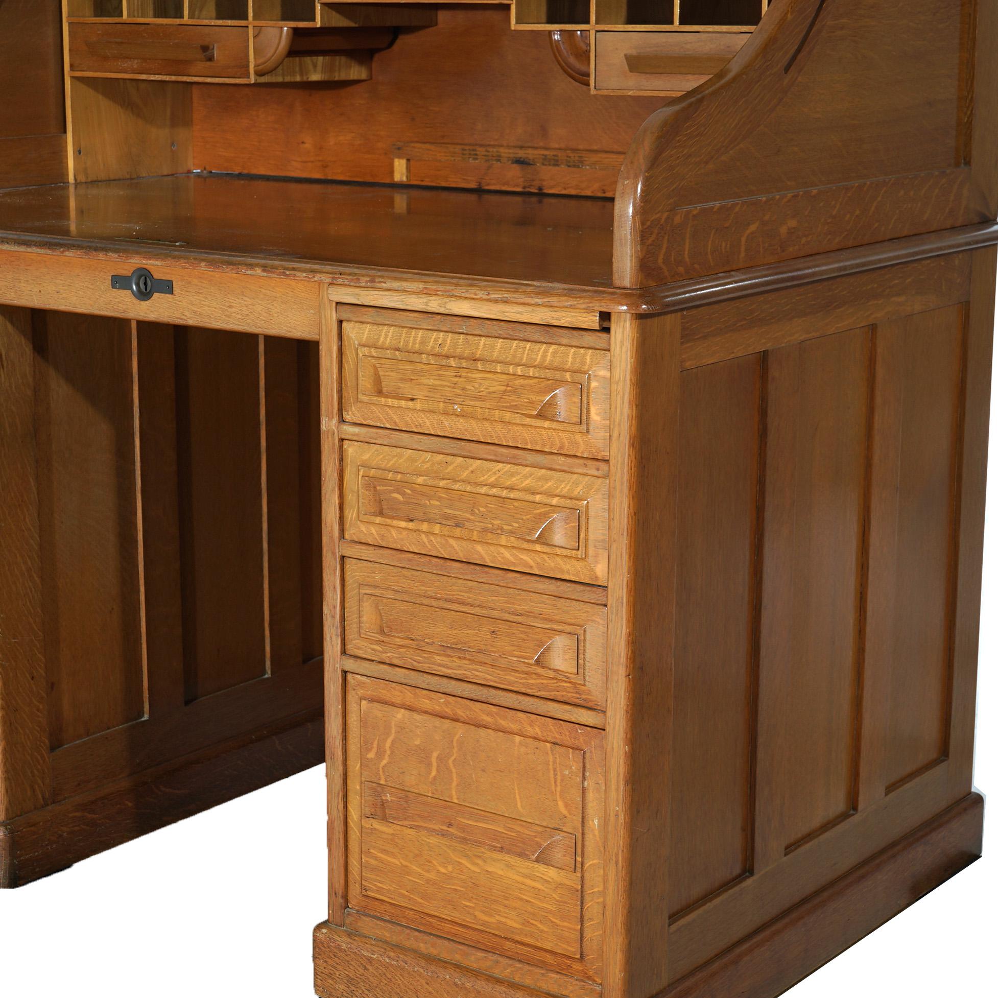 20th Century Antique Horner School Oak S-Roll Top Desk C1910