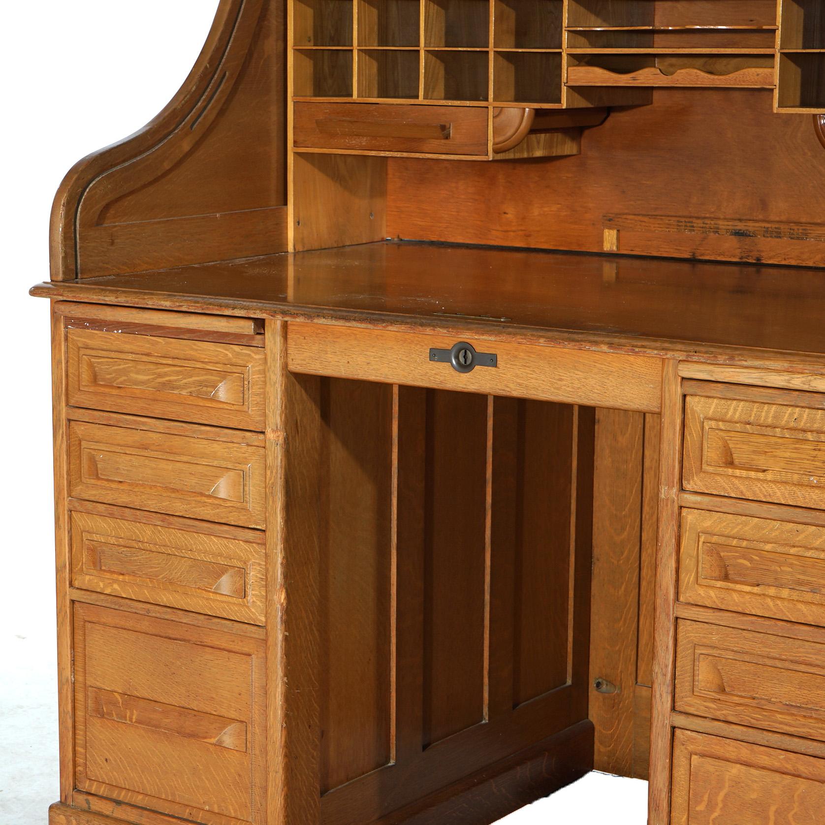 Antique Horner School Oak S-Roll Top Desk C1910 For Sale 1
