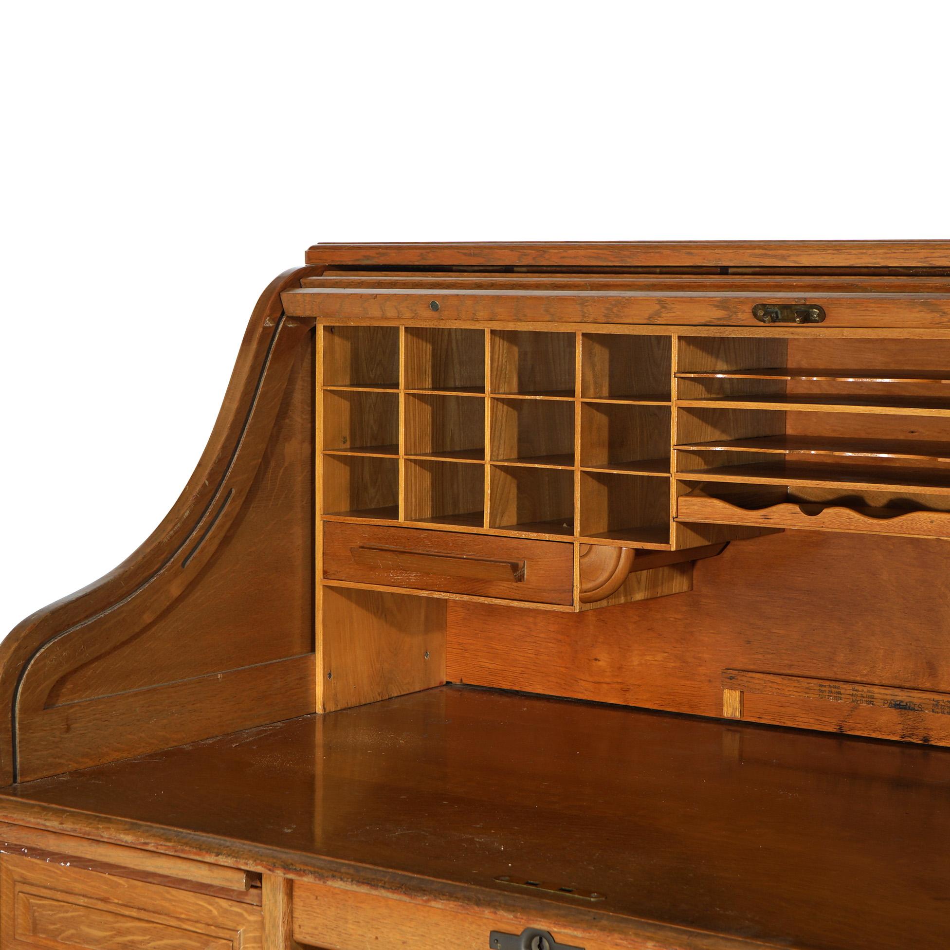 Antique Horner School Oak S-Roll Top Desk C1910 For Sale 2