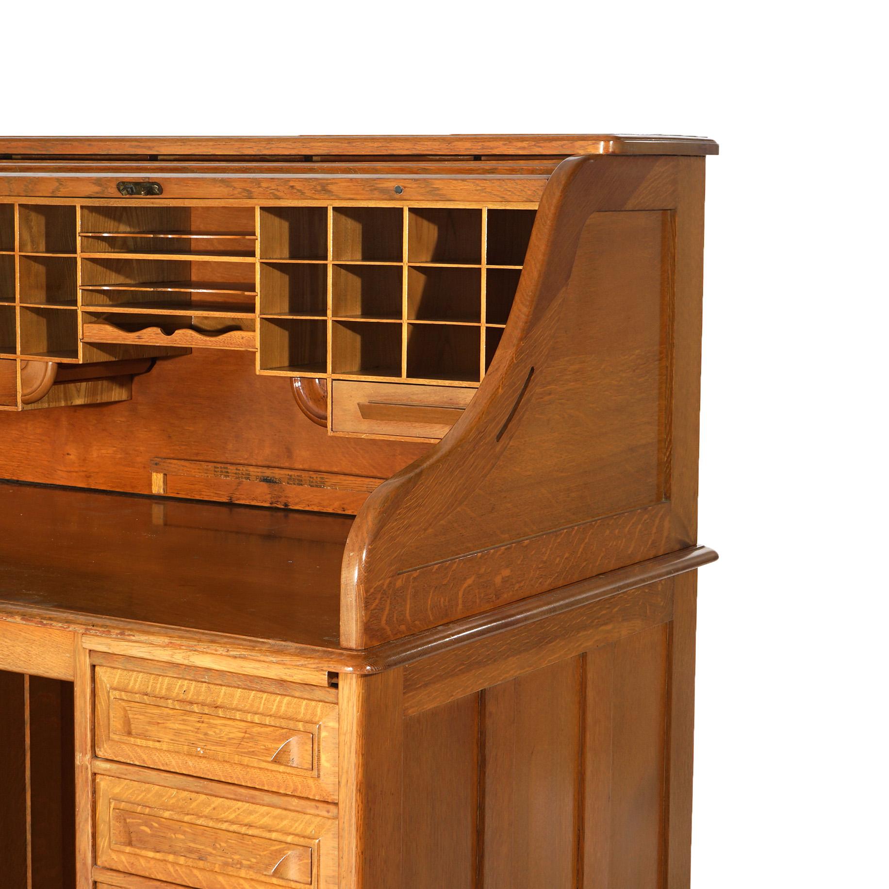 Antique Horner School Oak S-Roll Top Desk C1910 For Sale 4