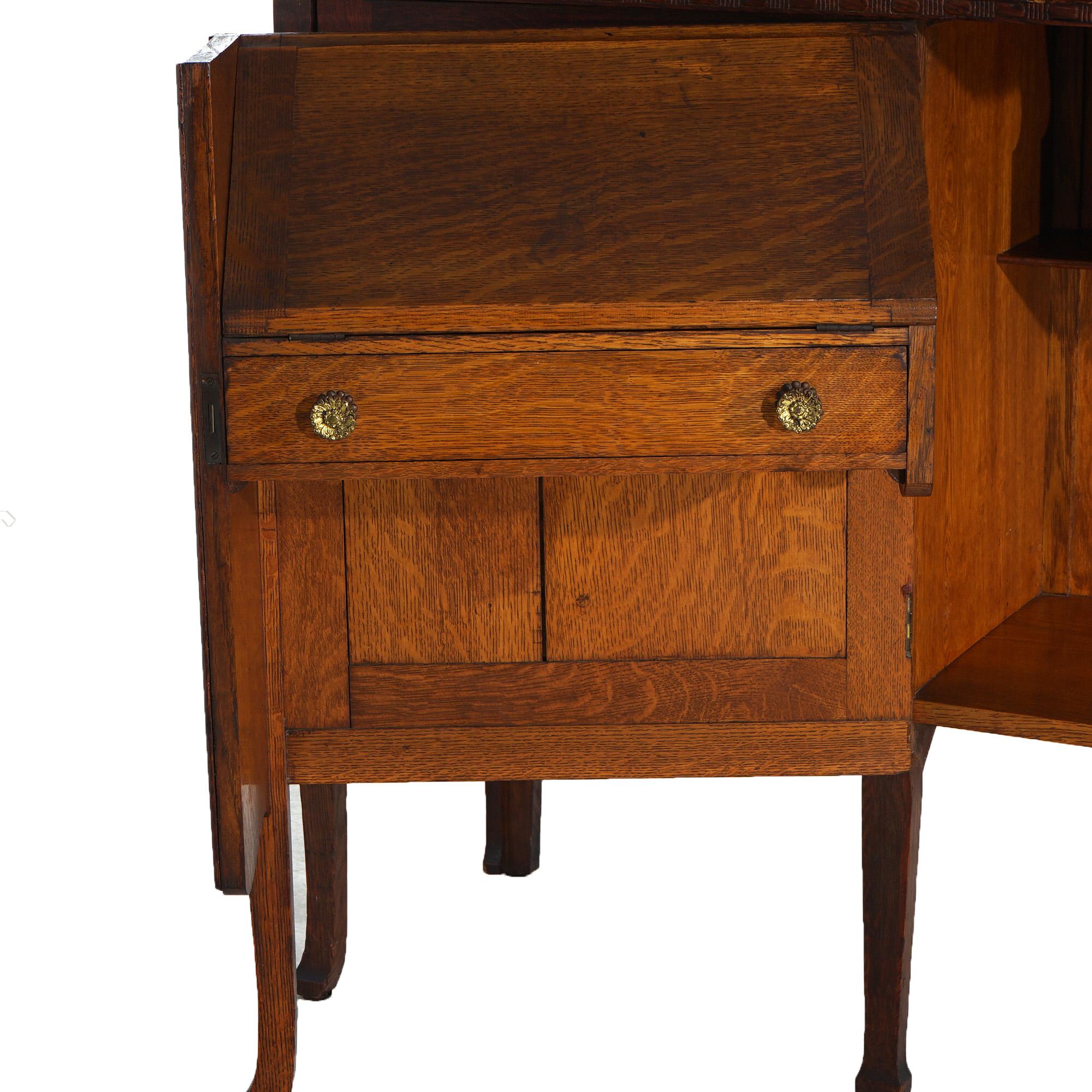 Antique Horner School Oak Two-Door Secretary, Bookcase with Desk, C1920 6