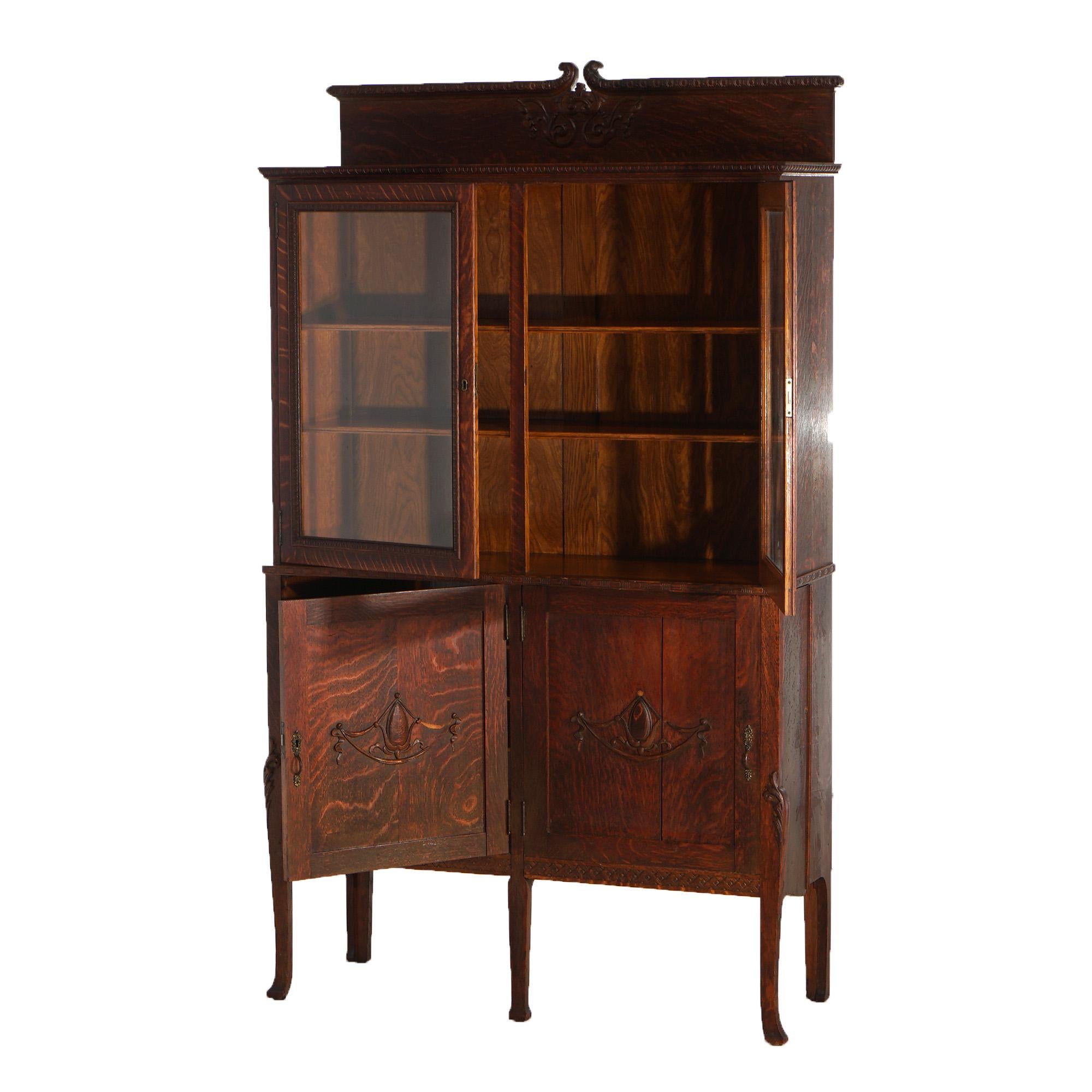 American Antique Horner School Oak Two-Door Secretary, Bookcase with Desk, C1920