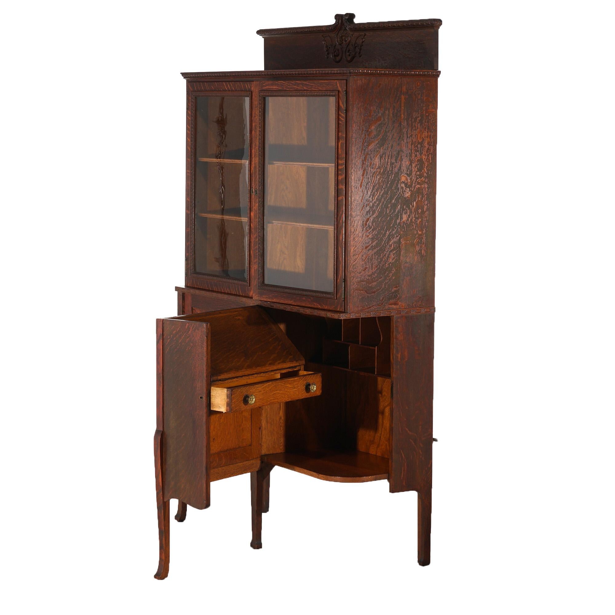 Antique Horner School Oak Two-Door Secretary, Bookcase with Desk, C1920 In Good Condition In Big Flats, NY