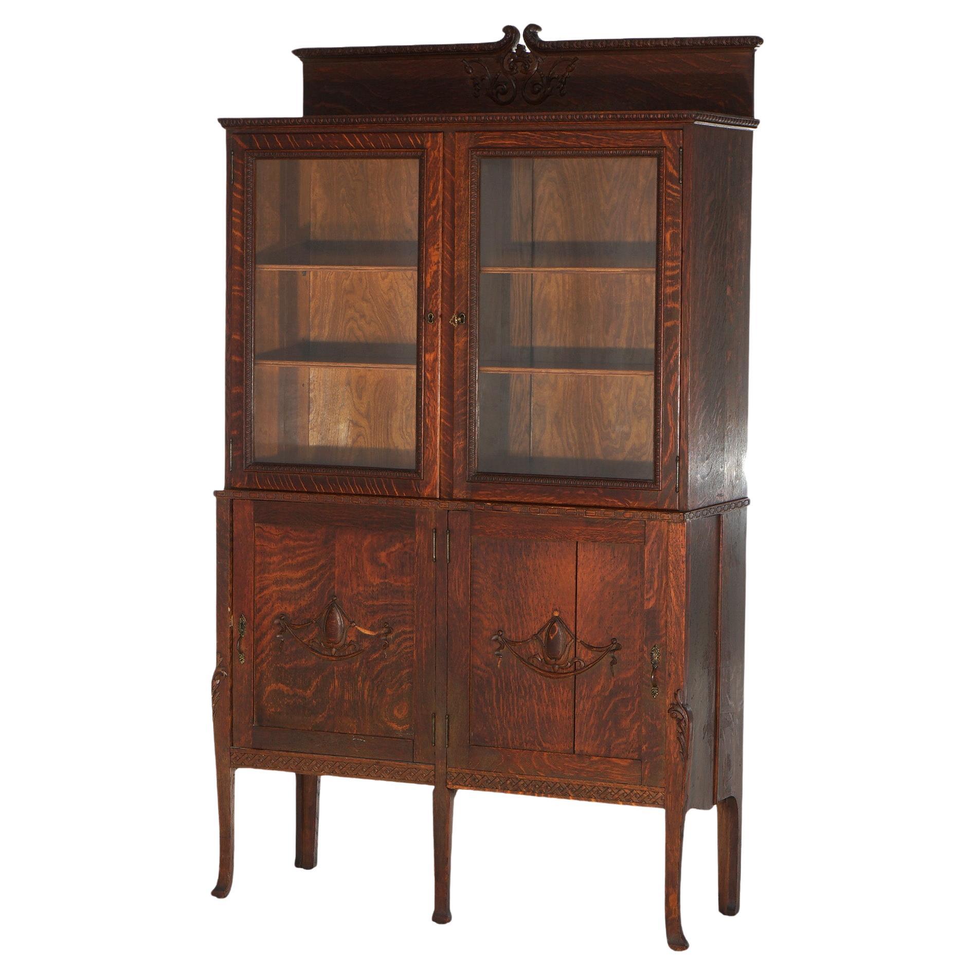 Antique Horner School Oak Two-Door Secretary, Bookcase with Desk, C1920